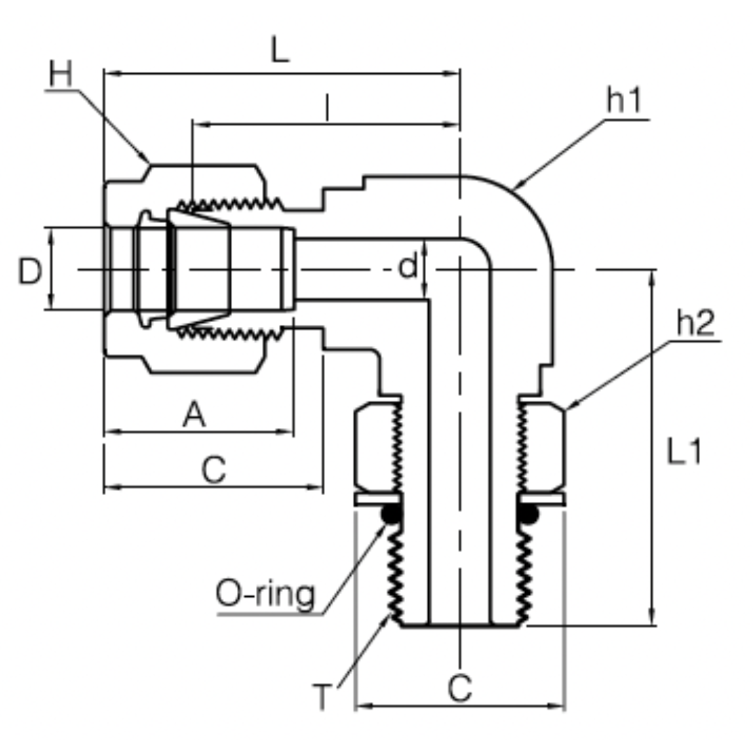 SPME 6-8U : Superlok 90-Degree Stainless Tube Adapter, 3/8" (-6) Tube OD x 3/4-16 (-8U) Male ORB