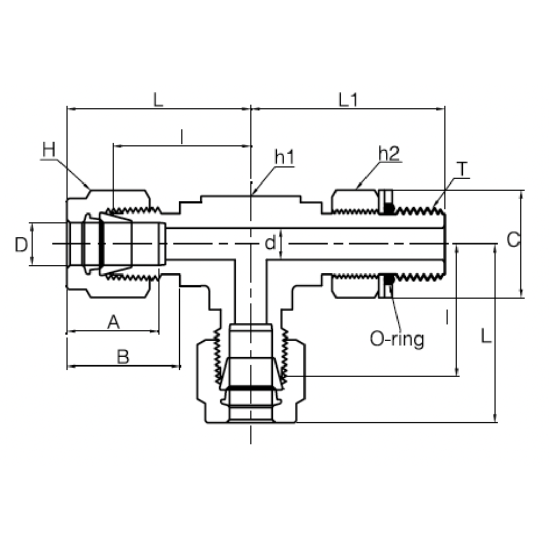 SPMRT 8-8U : Superlok Stainless Run Tee, 1/2" (-8) Tube OD x 1/2" (-8) Tube OD x 3/4-16 (-8U) Male Adjustable ORB
