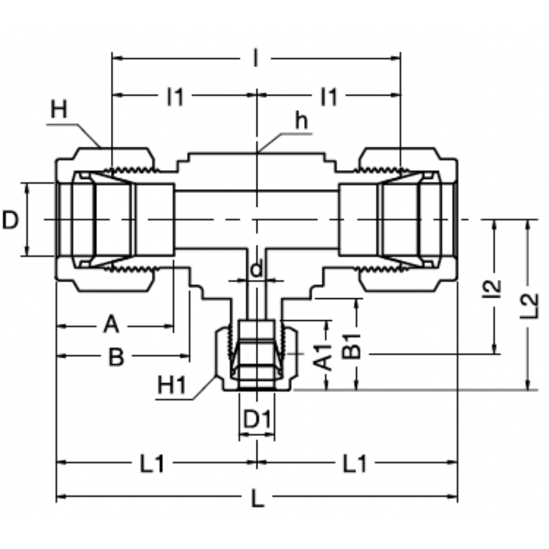 SRUT 8-8-4 : Superlok Stainless Reducing Union Tee, 1/2" (-8) Tube OD x 1/2" (-8) Tube OD x 1/4" (-4) Tube OD