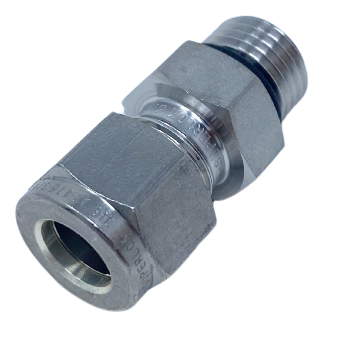 SSMC 8-10U : Superlok Straight Stainless Tube Adapter, 1/2" (-8) Tube OD x 7/8-14 (-10U) Male ORB