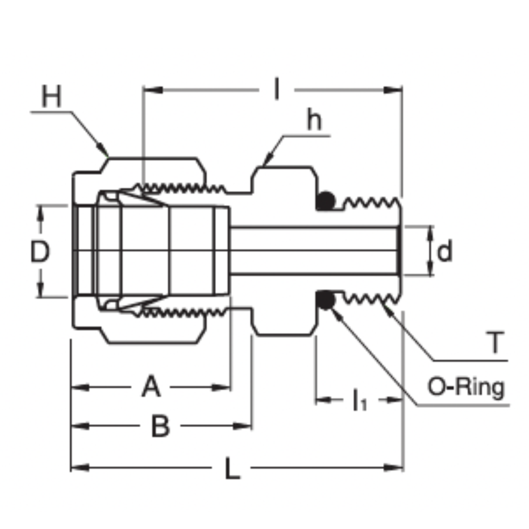 SSMC 8-8U : Superlok Straight Stainless Tube Adapter, 1/2" (-8) Tube OD x 3/4-16 (-8U) Male ORB