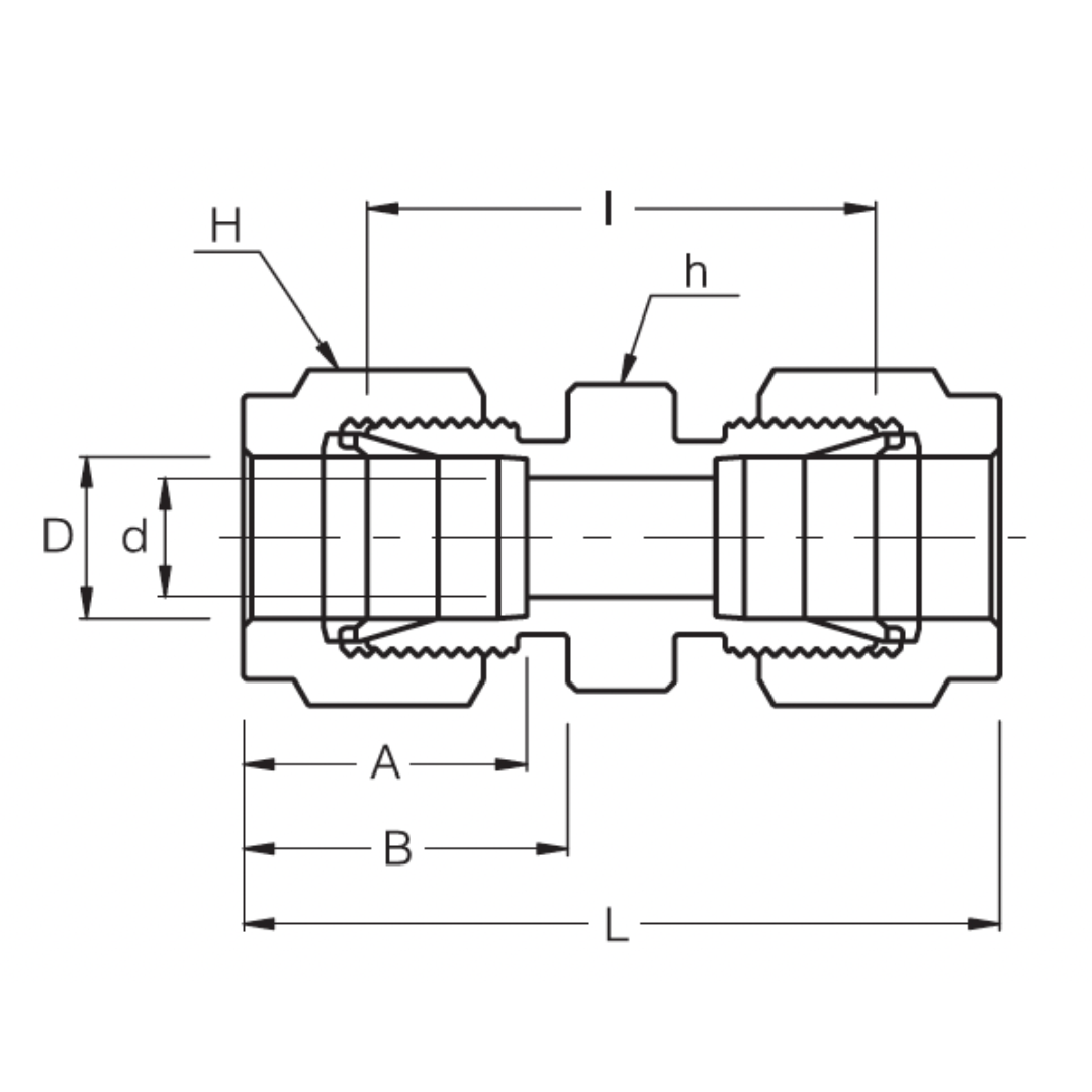 SU-12 : Superlok Straight Stainless Fractional Tube Union, 3/4" (-12) Tube OD