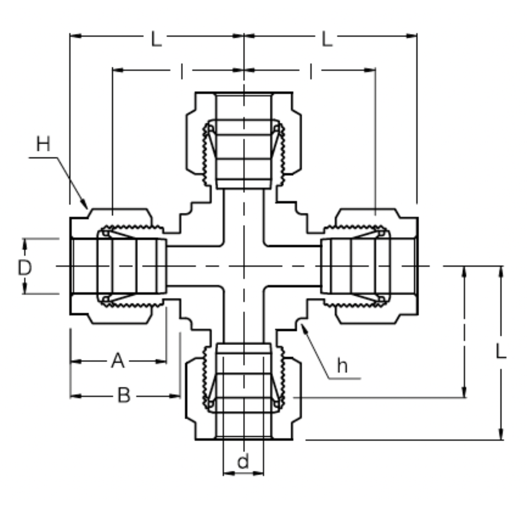 SUC-6 : Superlok Stainless Union Cross Adapter, 3/8" (-6) Tube OD