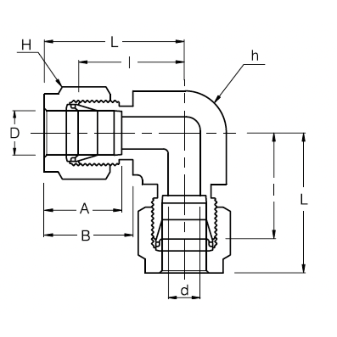 SUE-6 : Superlok 90-Degree Fractional Stainless Tube Union, 3/8" (-6) Tube OD