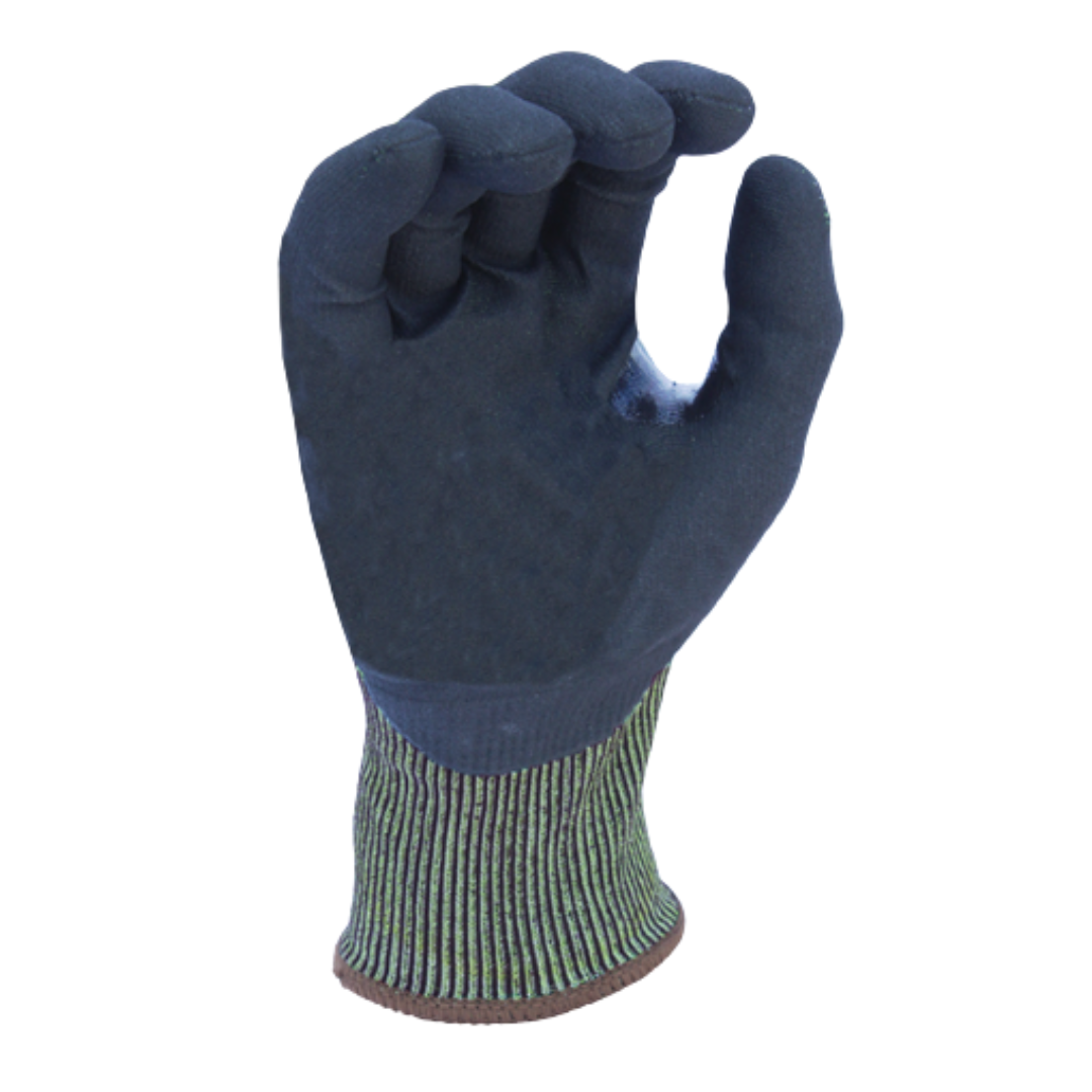 CM26250TC : Cutman Task Gloves, 18 Gauge Hi-Vis HDPE shell, Black Polyurethane palm coated, Reinforced Thumb Saddle, ANSI Cut A2, Touchscreen compatible, 12-Pack