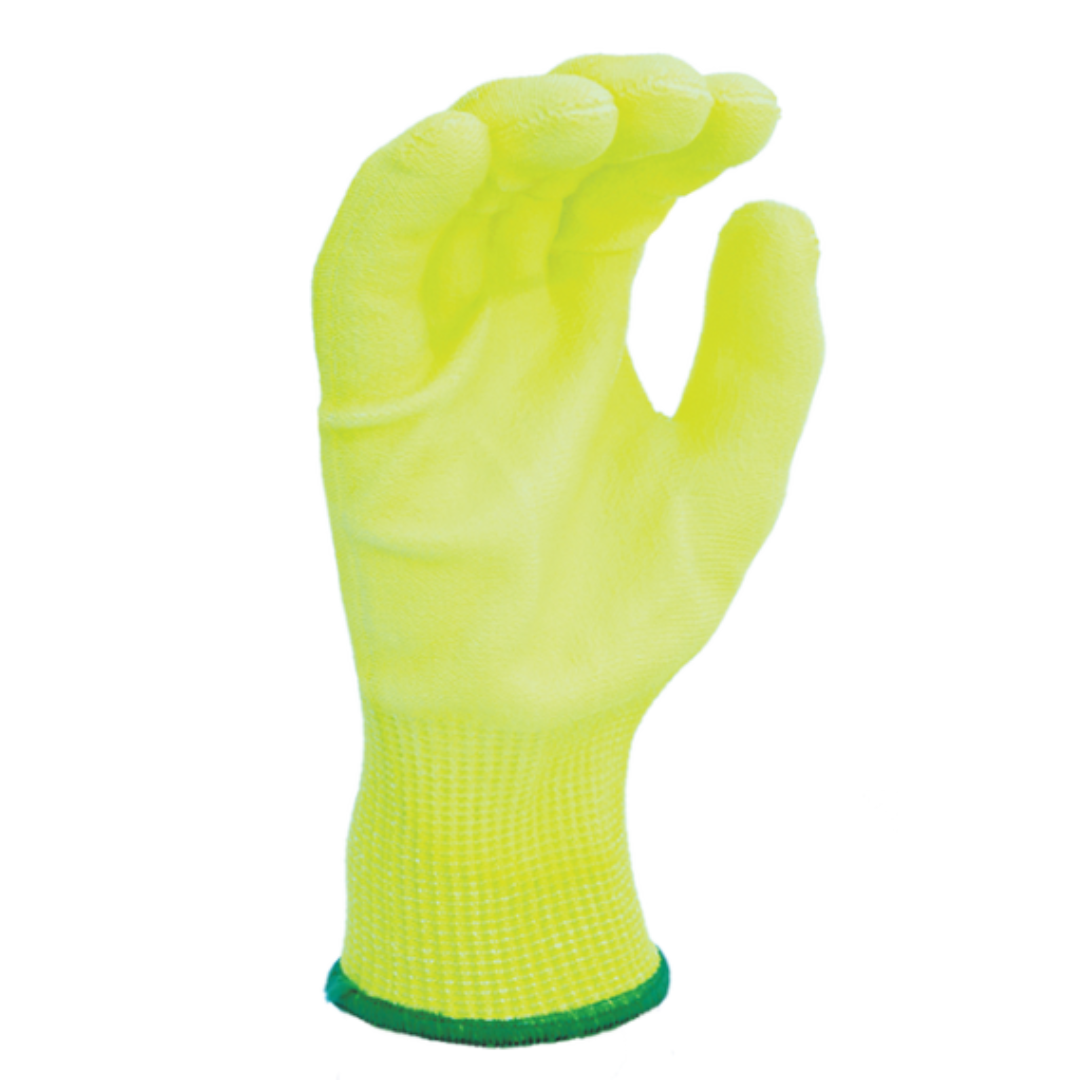 CM46230HY : CUTMAN 13 Gauge Hi-Vis Yellow HDPE shell, Hi-Vis Polyurethane palm coated, ANSI Cut A4, 12-Pack