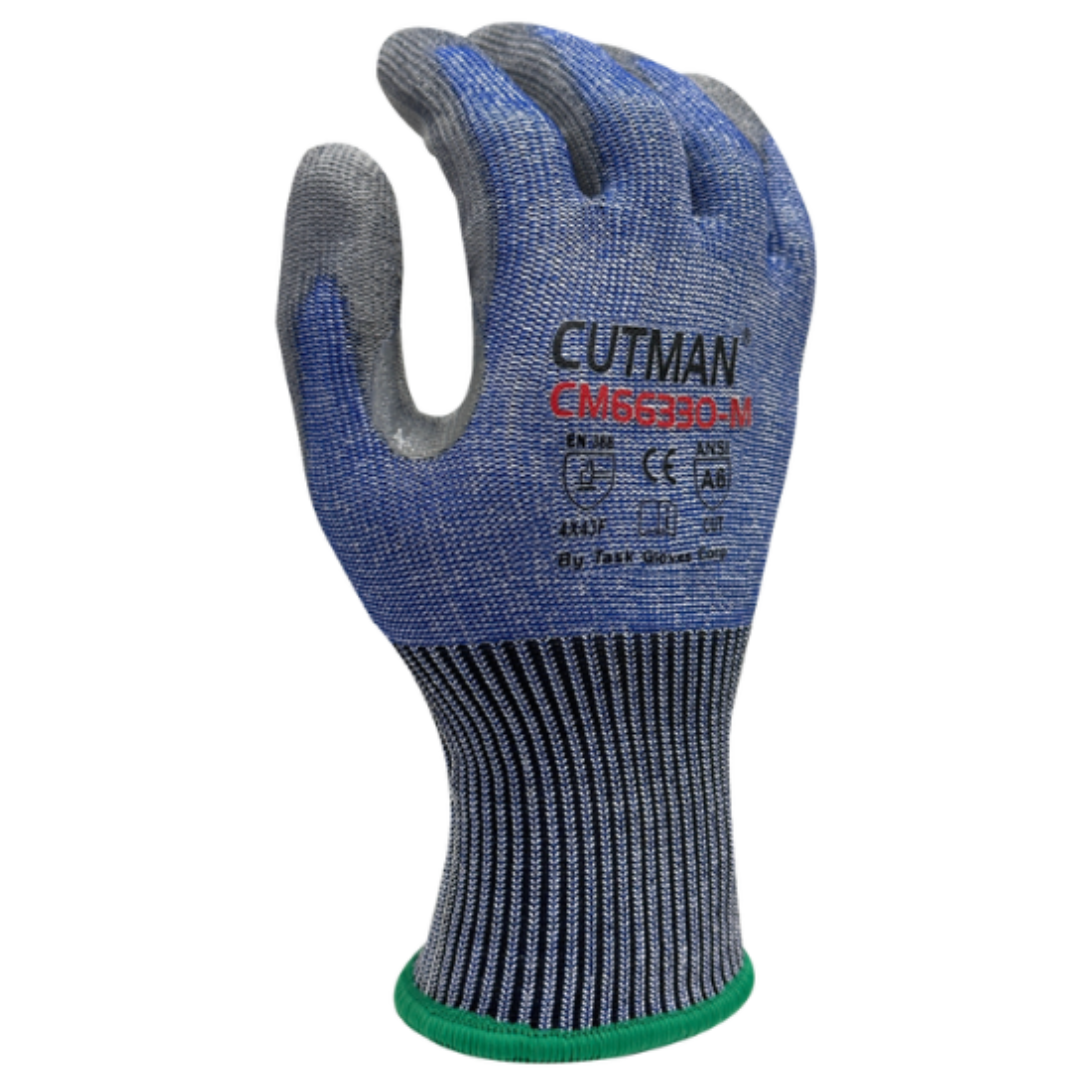 CM66330-12PK : CUTMAN 13 Gauge HDPE shell, Light Polyurethane Palm coated, Reinforced Thumb Saddle, ANSI Cut A6, 12-Pack