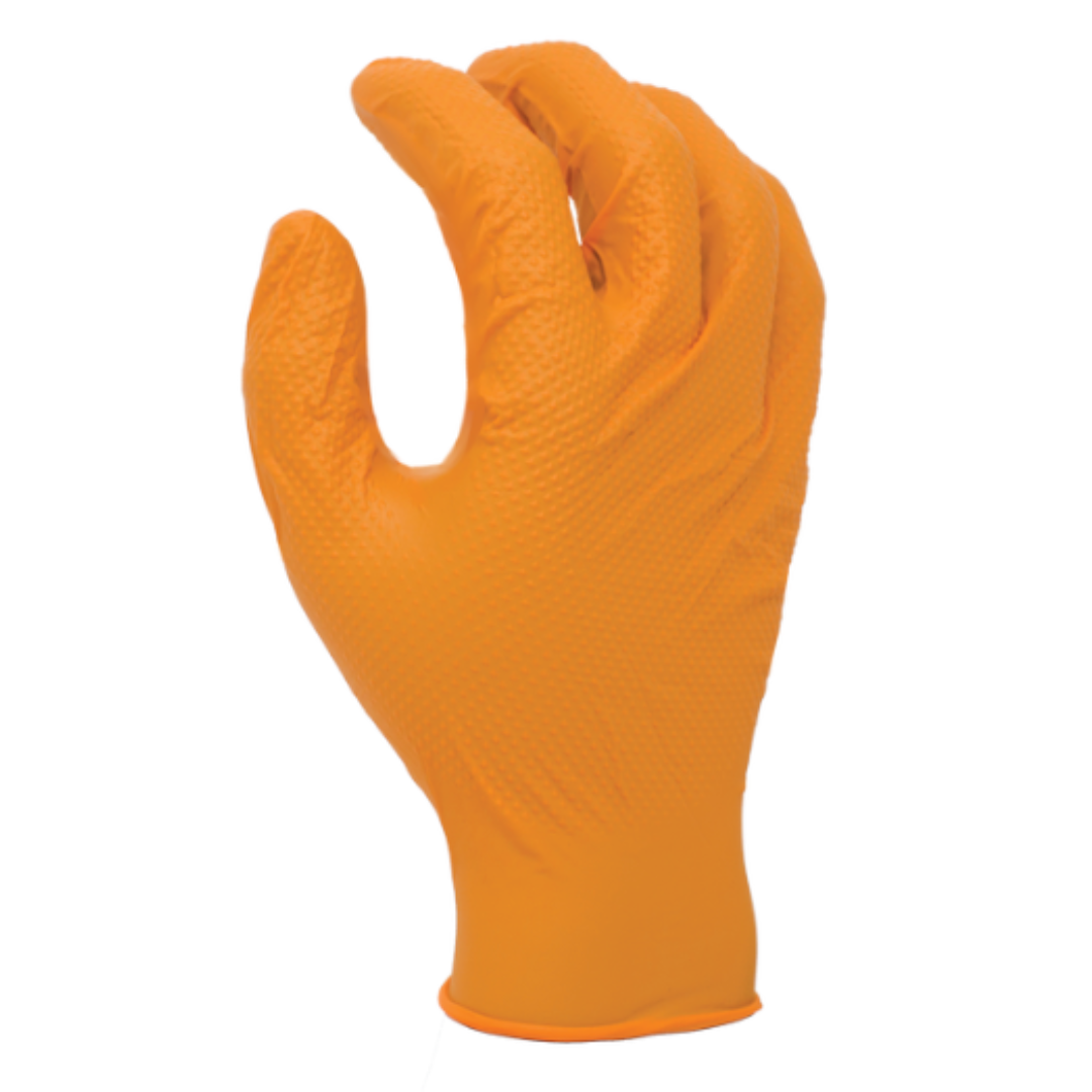 DS5008HO-100BX : Rockdare 8 mil Orange Nitrile, 9 1/2" length, Powder-Free, Diamond textured both sides, 100 gloves per box