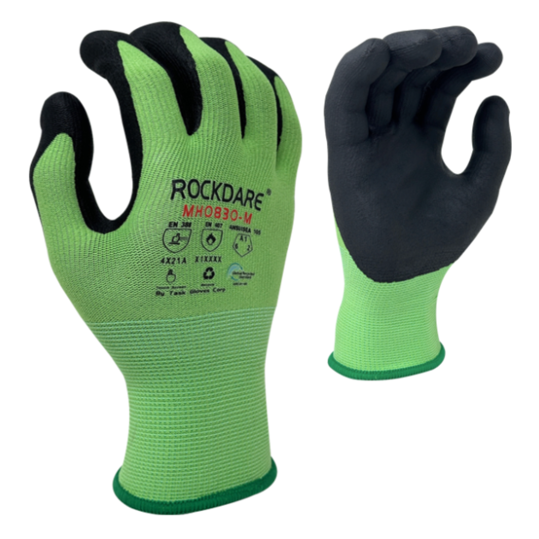 MH0830-12PK : 15 Gauge Green R-PET/Spandex shell, Black Molecule-Foam Nitrile palm coated, Touchscreen compatible, 12-Pack