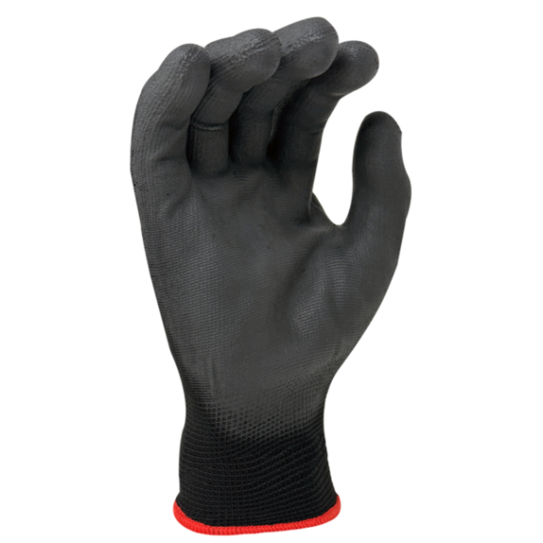 MH8130B-12PK : Rockdare 13 Gauge Black Polyester shell, Black Polyurethane palm coated, 12-Pack