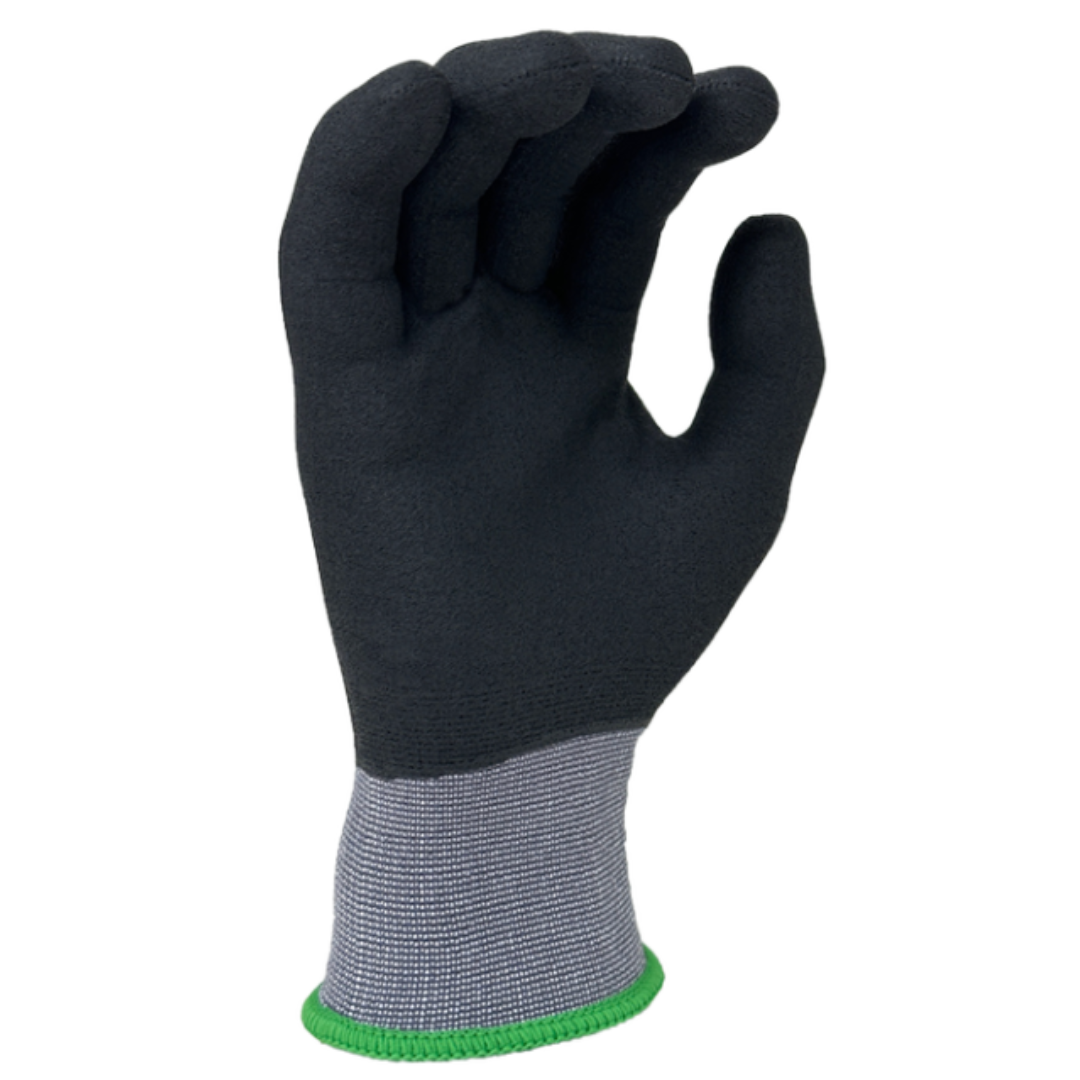 OT1022-12PK : Rockdare 15 Gauge Gray Nylon shell, Black Micro-Foam Nitrile Fully coated, Touchscreen compatible, FDA 21 CFR 177.1520 compliant, 12-Pack