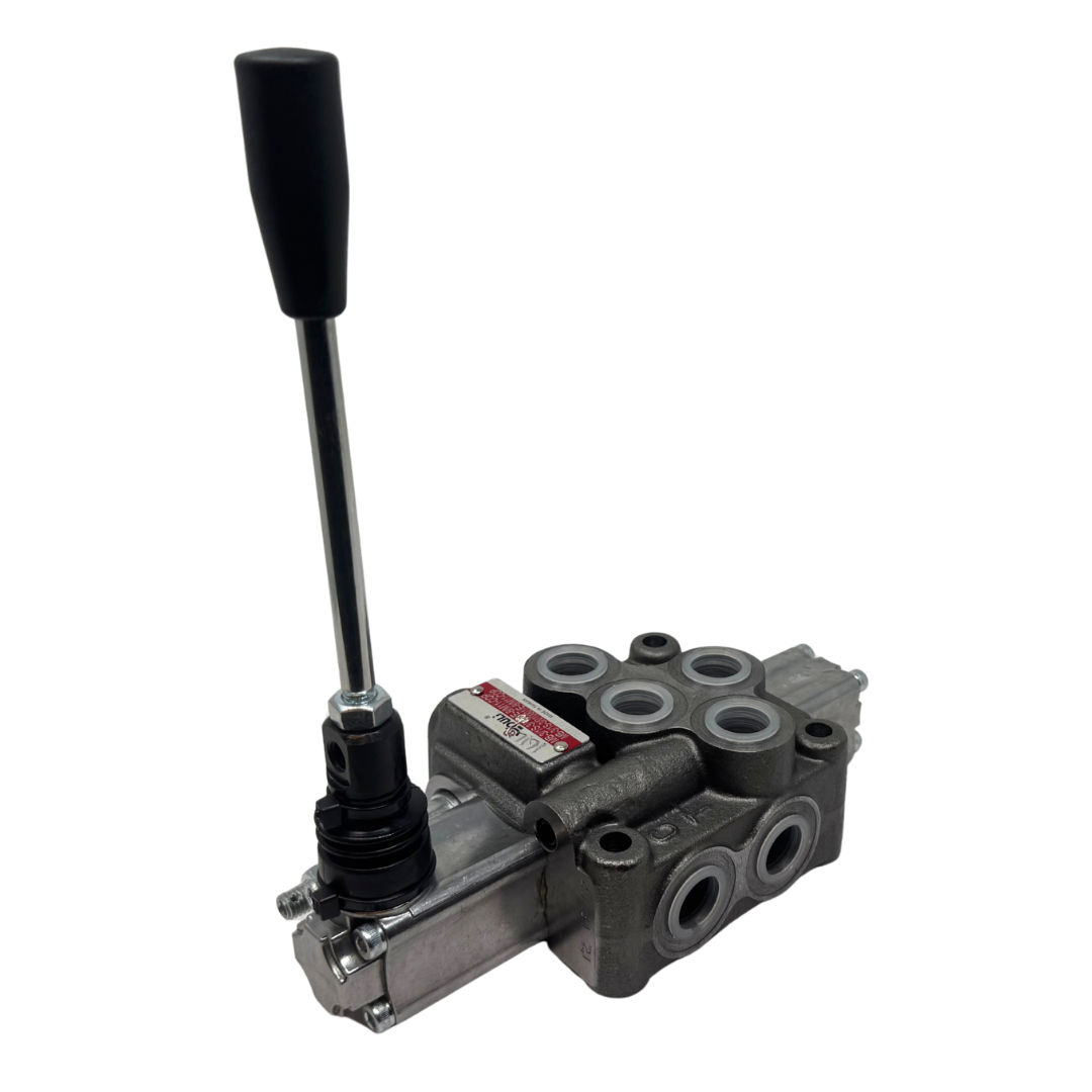 MB-3/1S-3/161L/E-8 : Youli Monoblock Directional Control Valve, 1-Section, 12GPM, 4600psi, with Direct Adjustable 900 to 2900psi Relief, Double Acting, 3-Positions, A&B Blocked, SAE #8 Ports, Detented Lever Handle, Open Center