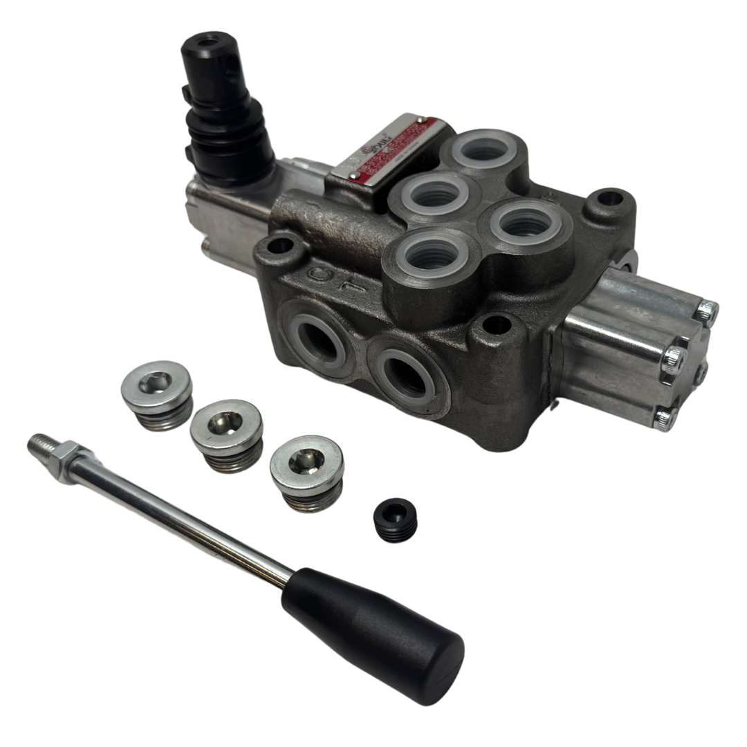 MB-3/1S-3/161L/E-8 : Youli Monoblock Directional Control Valve, 1-Section, 12GPM, 4600psi, with Direct Adjustable 900 to 2900psi Relief, Double Acting, 3-Positions, A&B Blocked, SAE #8 Ports, Detented Lever Handle, Open Center