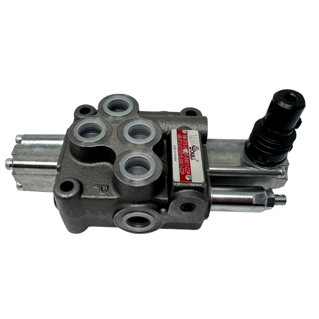 MB-3/1S-3/161L/E-8 : Youli Monoblock Directional Control Valve, 1-Section, 12GPM, 4600psi, with Direct Adjustable 900 to 2900psi Relief, Double Acting, 3-Positions, A&B Blocked, SAE #8 Ports, Detented Lever Handle, Open Center