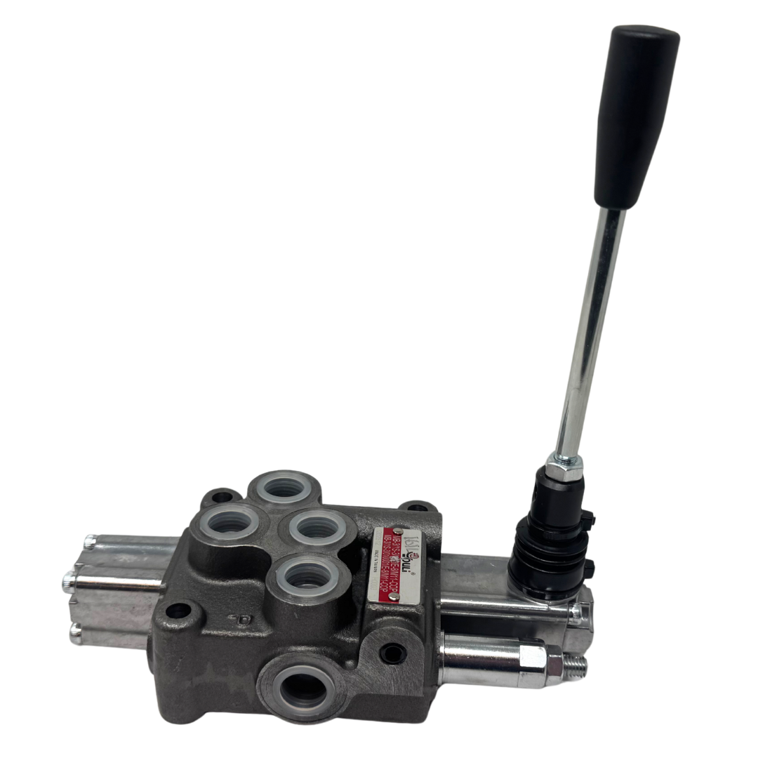 MB-3/1S-3/161L/E-8 : Youli Monoblock Directional Control Valve, 1-Section, 12GPM, 4600psi, with Direct Adjustable 900 to 2900psi Relief, Double Acting, 3-Positions, A&B Blocked, SAE #8 Ports, Detented Lever Handle, Open Center
