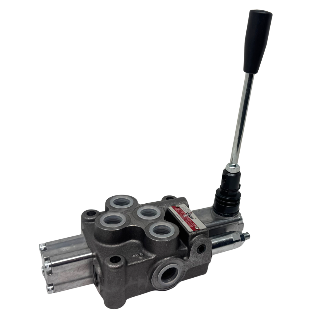 MB-3/1S-3/161L/E-8 : Youli Monoblock Directional Control Valve, 1-Section, 12GPM, 4600psi, with Direct Adjustable 900 to 2900psi Relief, Double Acting, 3-Positions, A&B Blocked, SAE #8 Ports, Detented Lever Handle, Open Center