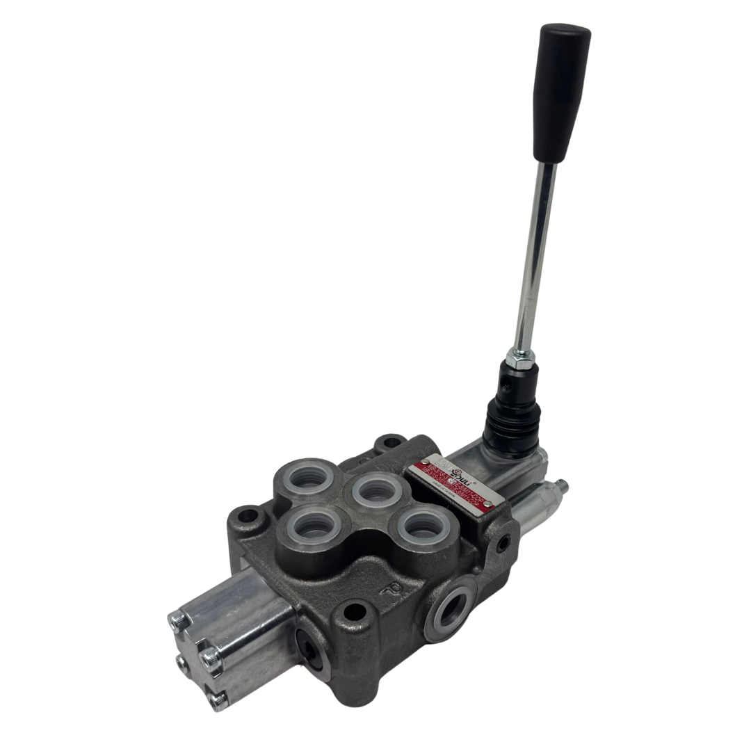 MB-3/1S-3/161L/E-8 : Youli Monoblock Directional Control Valve, 1-Section, 12GPM, 4600psi, with Direct Adjustable 900 to 2900psi Relief, Double Acting, 3-Positions, A&B Blocked, SAE #8 Ports, Detented Lever Handle, Open Center