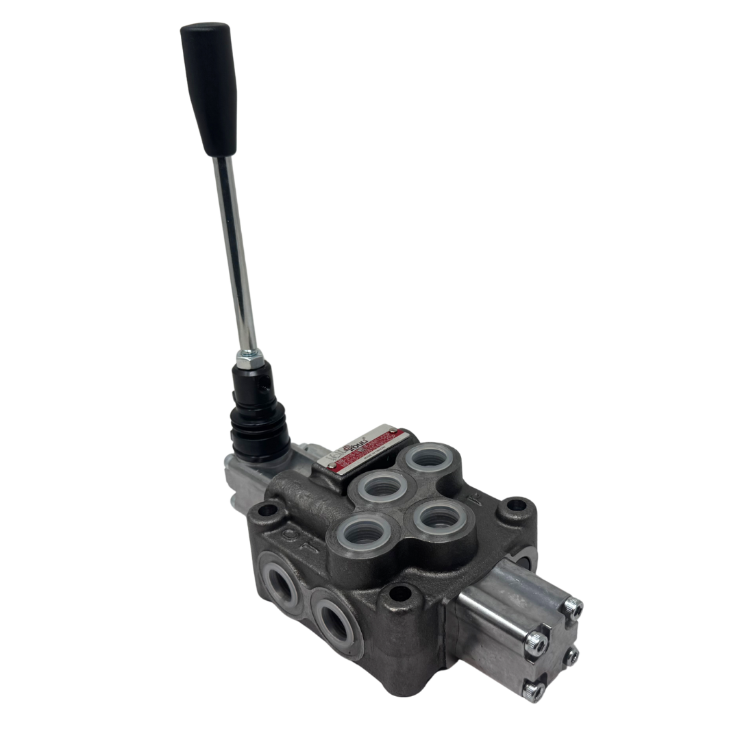 MB-3/1S-3/161L/E-8 : Youli Monoblock Directional Control Valve, 1-Section, 12GPM, 4600psi, with Direct Adjustable 900 to 2900psi Relief, Double Acting, 3-Positions, A&B Blocked, SAE #8 Ports, Detented Lever Handle, Open Center