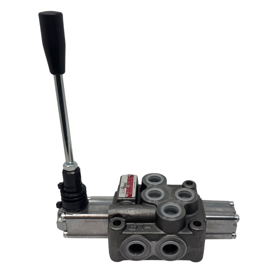 MB-3/1S-3/161L/E-8 : Youli Monoblock Directional Control Valve, 1-Section, 12GPM, 4600psi, with Direct Adjustable 900 to 2900psi Relief, Double Acting, 3-Positions, A&B Blocked, SAE #8 Ports, Detented Lever Handle, Open Center