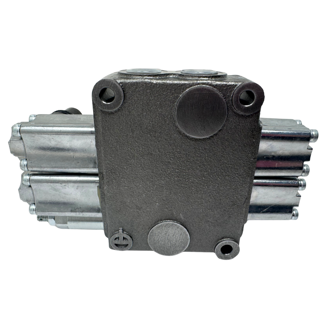 MB-3/2S-3/18L/E-8 : Youli Monoblock Directional Control Valve, 2-Section, 12GPM, 4600psi, with Direct Adjustable 900 to 2900psi Relief, Double Acting, 3-Positions, A&B Blocked, SAE #8 Ports, Lever Handle, Open Center