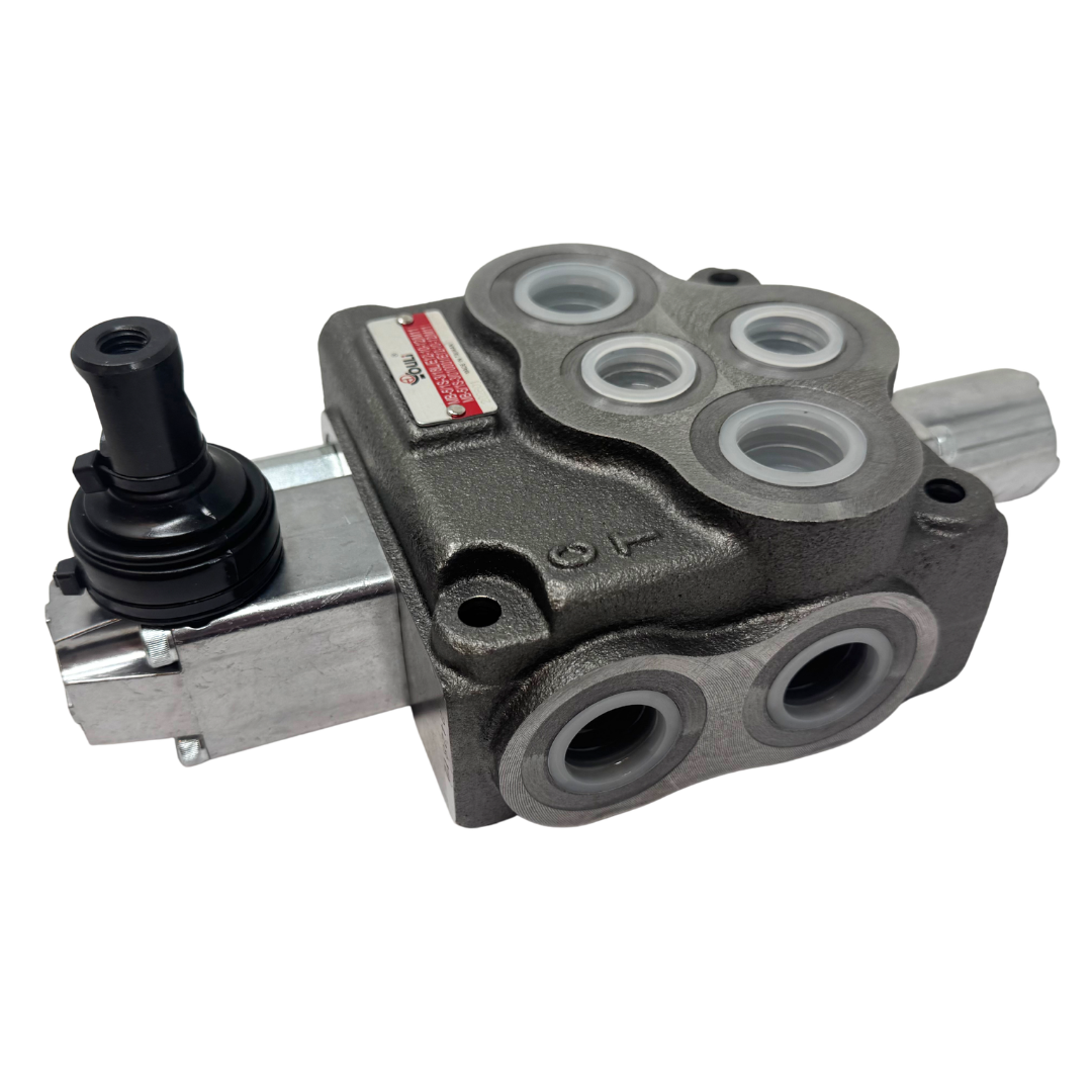MB-5/1S-3/18L/E-12-10-12 : Youli Monoblock Directional Control Valve, 1-Section, 21GPM, 4600psi, with Direct Adjustable 1800 to 3600psi Relief, Double Acting, 3-Positions, A&B Blocked, SAE #12 Ports, Spring Center, Lever Handle, Open Center
