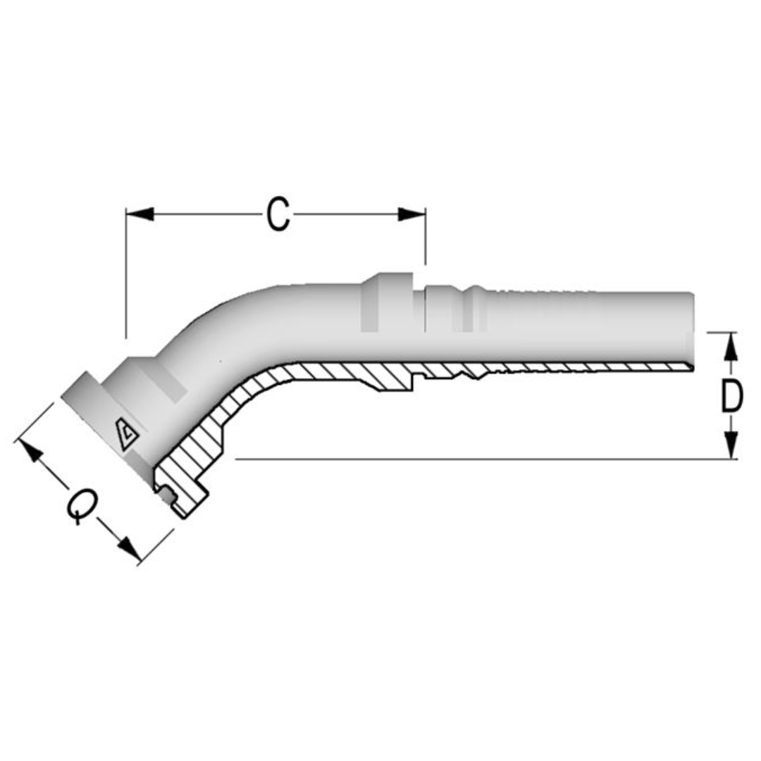 Z-3232-C624 : Alfagomma 45-Degree Steel Interlok Insert, 2 (-32) Hose x 2 (-32) Code 62 Flange