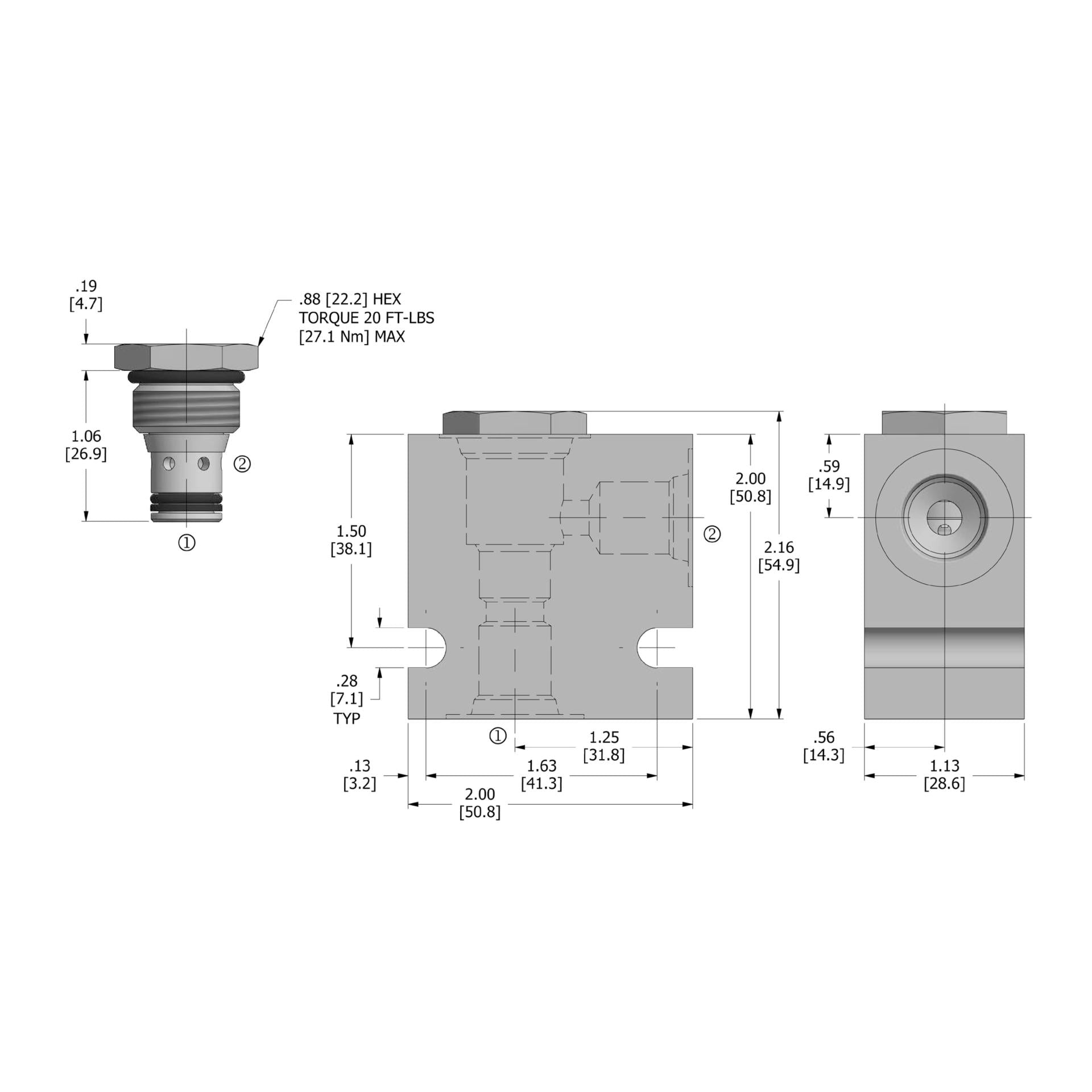 DCV-080-B-N : Deltrol Direct-Acting Check Valve, C-8-2 Cavity, 3000psi, 5GPM, 2-25psi Cracking Pressure