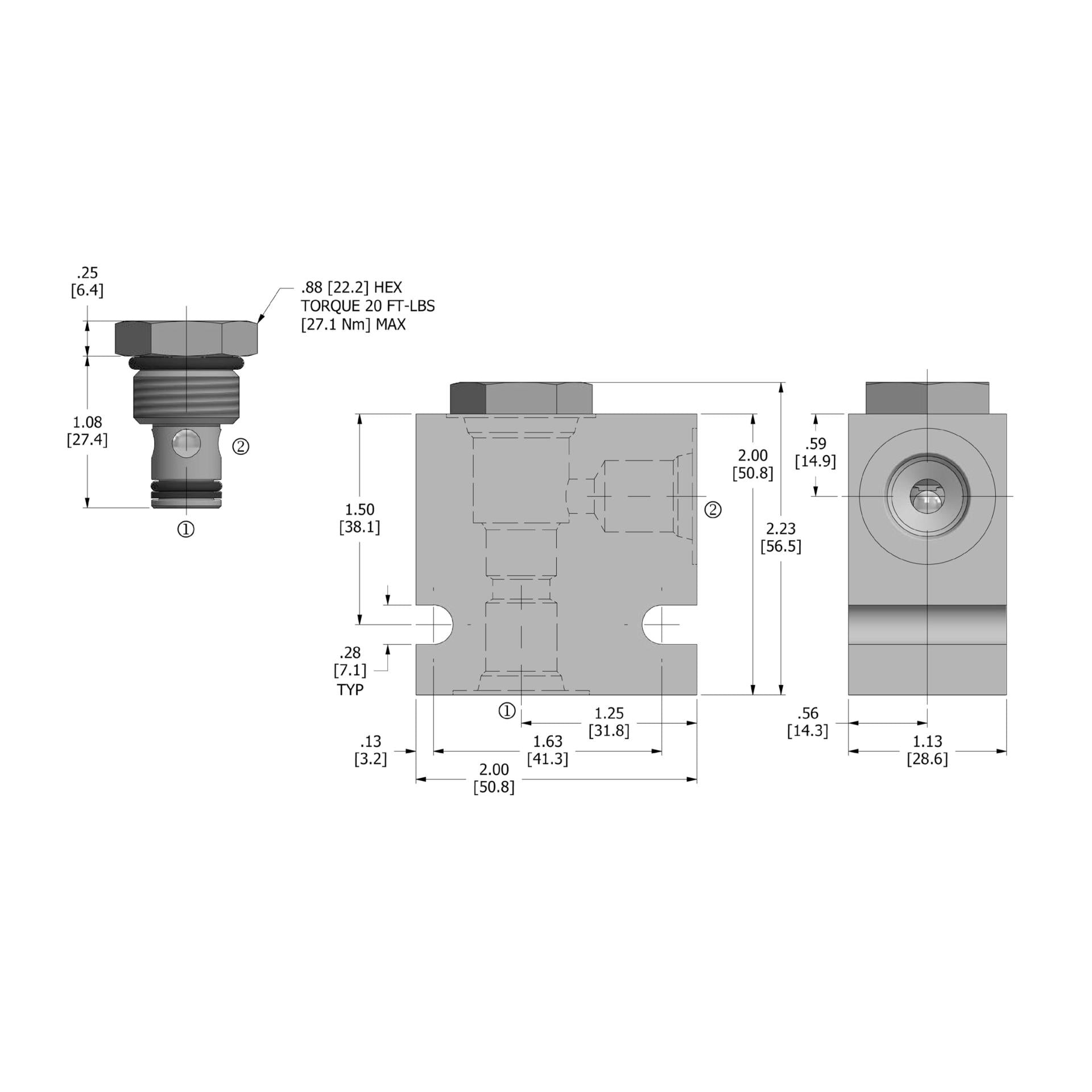 DCV-080-PB-N : Deltrol Direct-Acting Check Valve, C-8-2, Torlon Ball for Positive Shut-Off, 3000psi, 5GPM, 5-100psi Cracking Pressure
