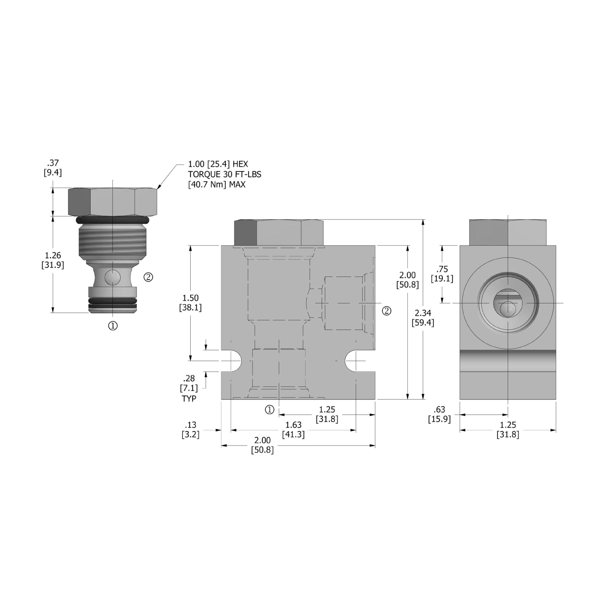 DCV-100-B-N : Deltrol Direct-Acting Check Valve, C-10-2 Cavity, 3000psi, 20GPM, 5-100psi Cracking Pressure