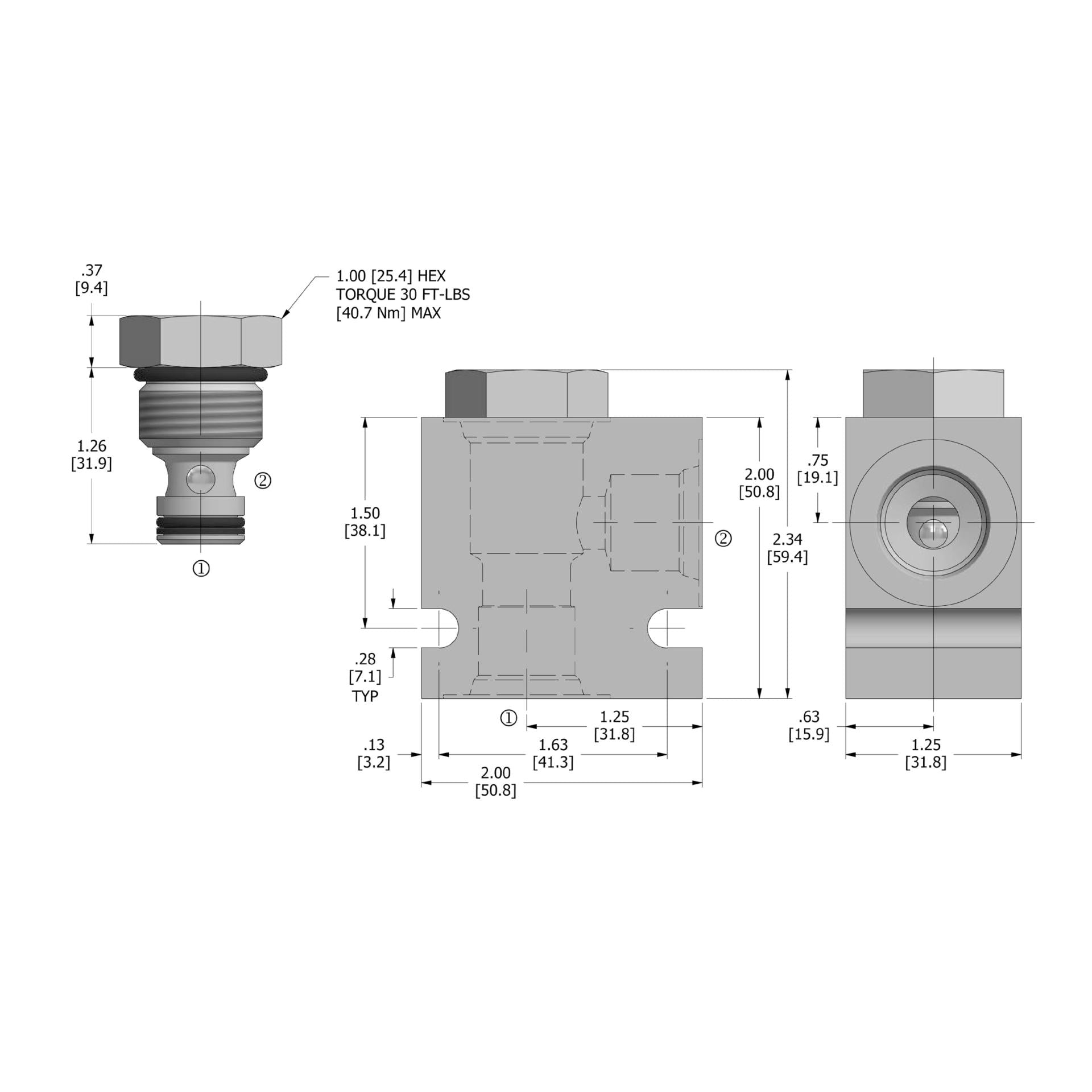 DCV-100-PB : Deltrol Direct-Acting Check Valve, C-10-2, Torlon Ball for Positive Shut-Off, 3000psi, 20GPM, 5-100psi Cracking Pressure