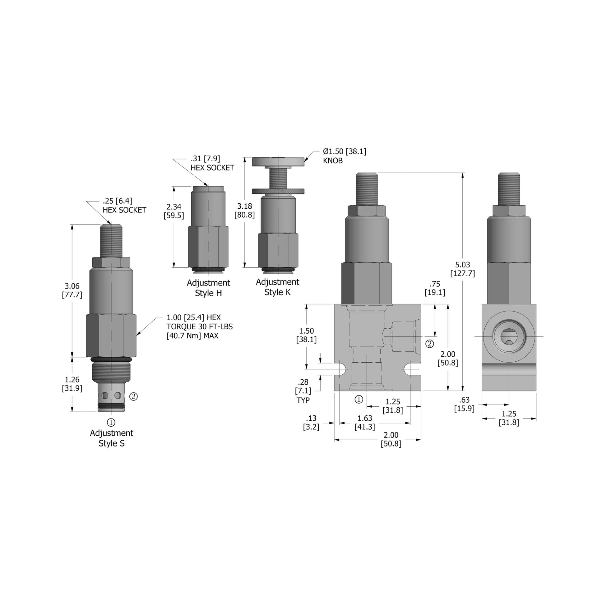 DDRV-100-N-H : Deltrol Relief, Direct-Acting, Differential Area, Adjustable, Poppet, C-10-2, Hidden Adjustment, 3600psi, 20GPM