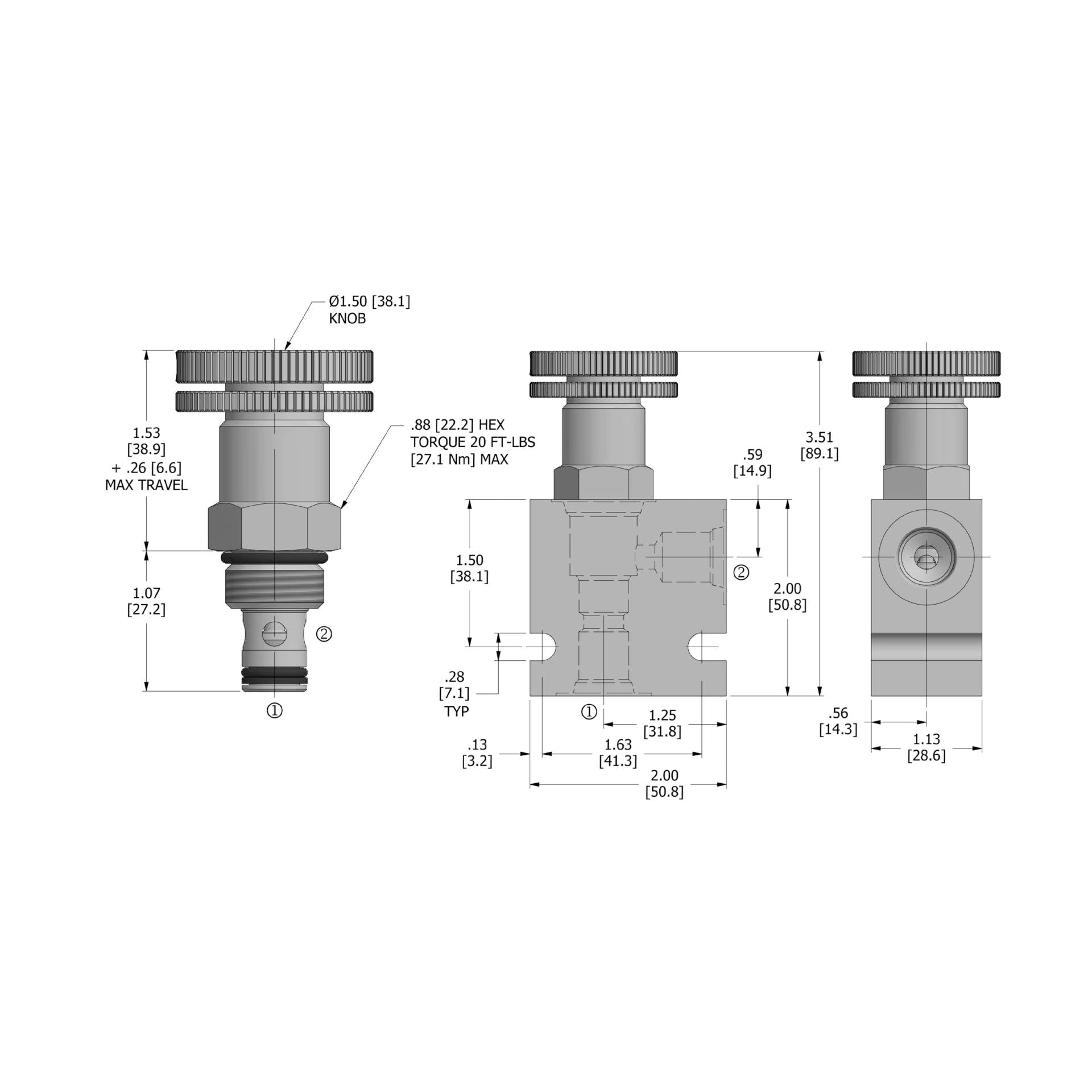 DFC-080-N : Deltrol Flow Control, Free Reverse Flow, Adjustable, C-8-2 Cavity, 3000psi, 10GPM