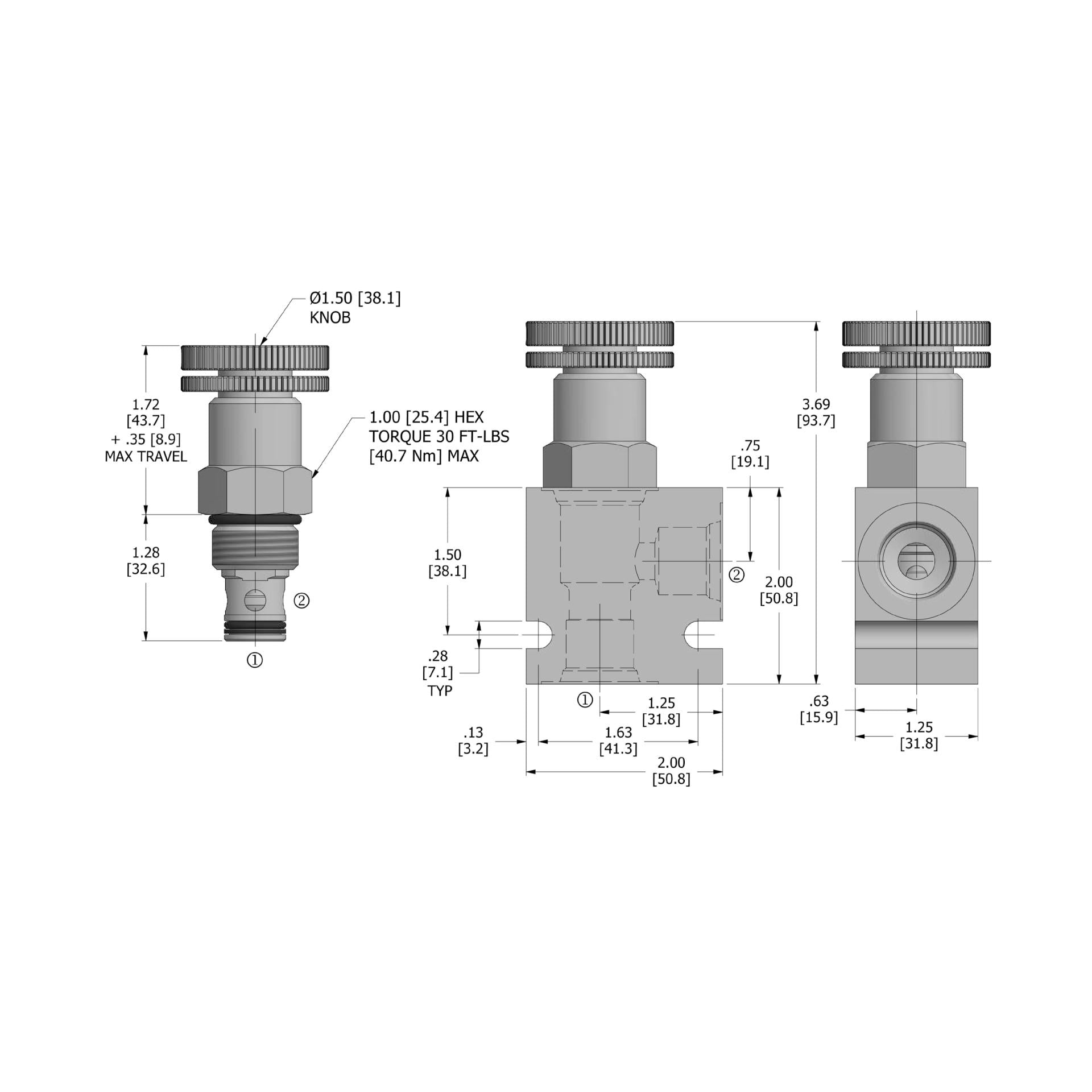 DFC-100-N : Deltrol Flow Control, Free Reverse Flow, Adjustable, C-10-2 Cavity, 3000psi, 20GPM