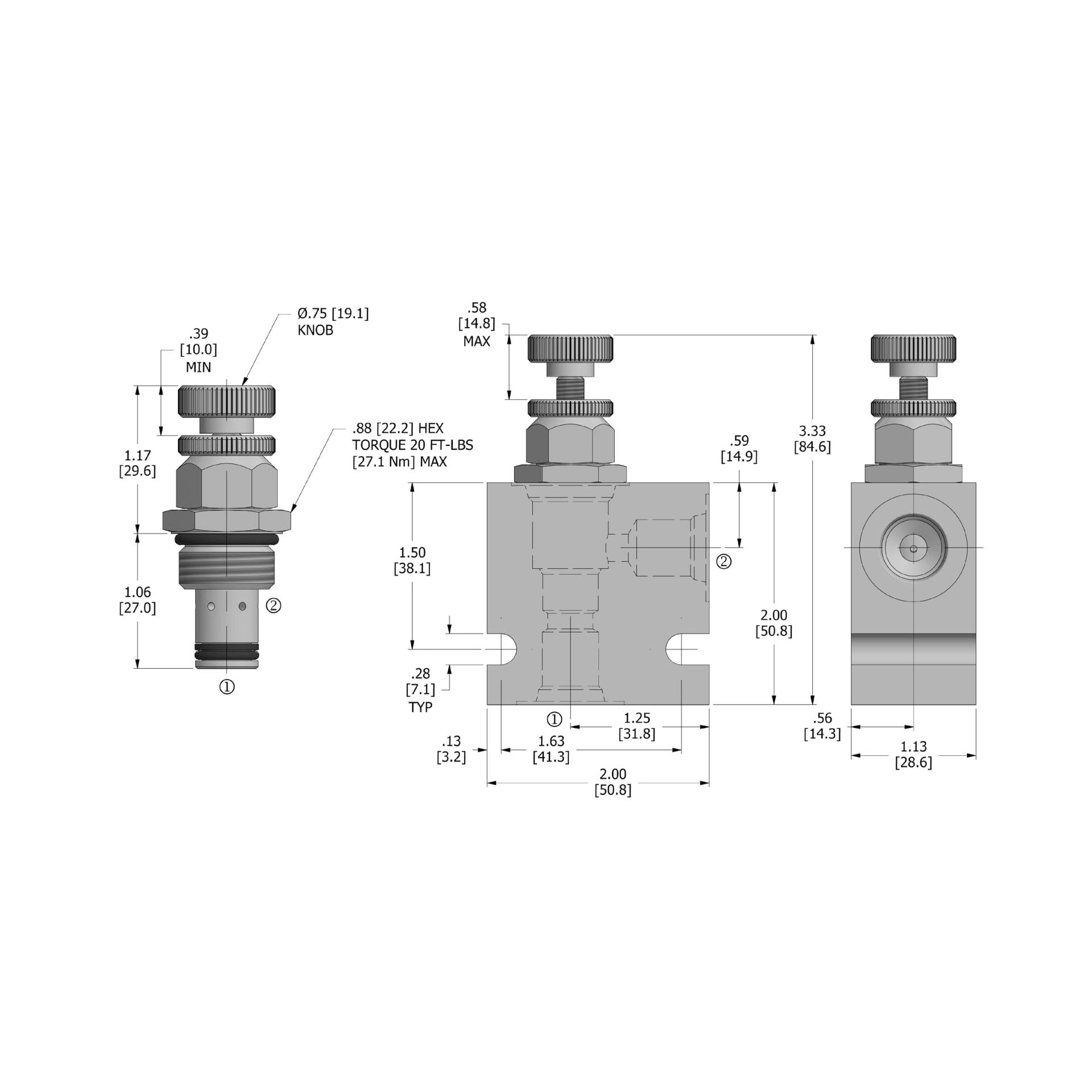 DFRA-080-2-N : Deltrol Flow Regulator, Restrictive, Pressure Compensated, Adjustable, C-8-2, 3000psi, 2GPM