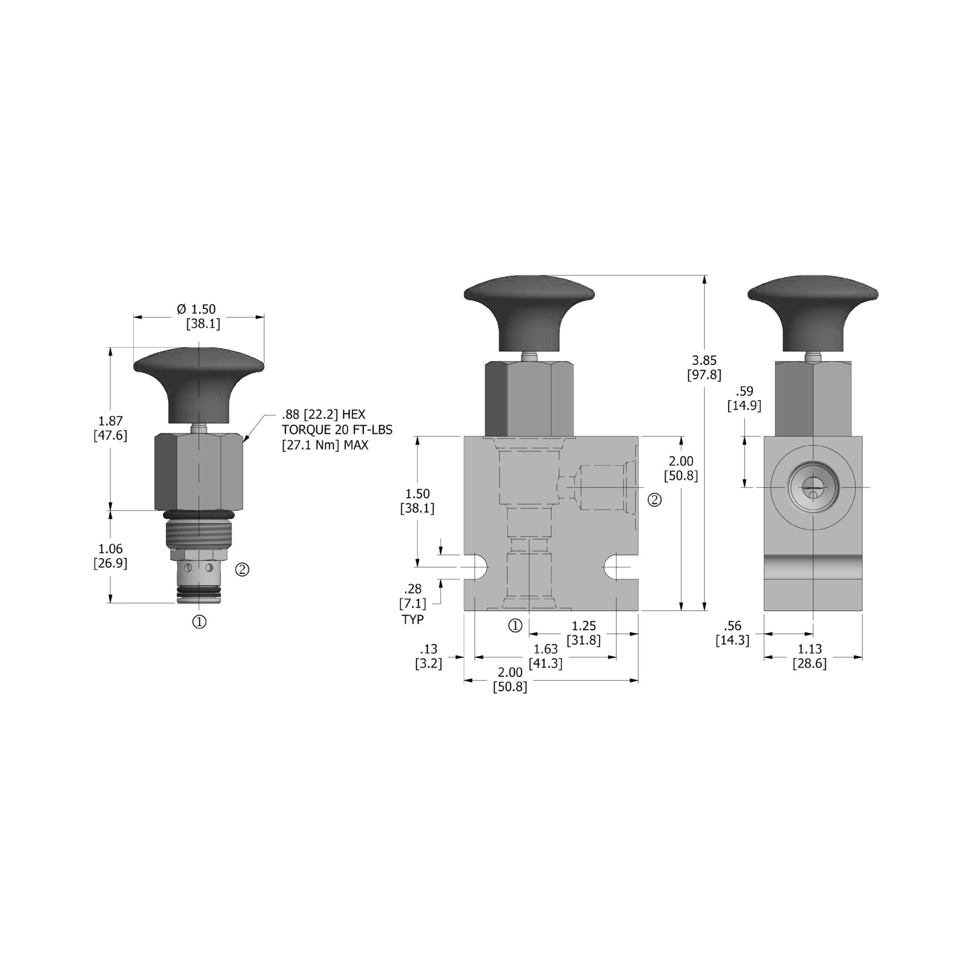 DMP-080-2NCP-N : Deltrol Directional, 2-Way, 2-Position, Normally Closed, Red Knob Manual Operation, C-8-2 Cavity, 3000psi, 6GPM