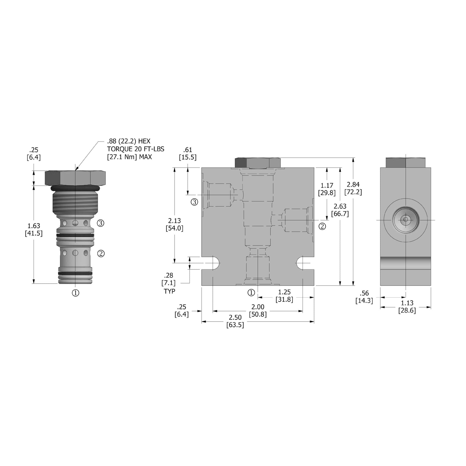 DPC-080-P-N : Deltrol Motion Control Check Valve, Pilot-To-Open, C-8-3 Cavity, 3000psi, 5GPM, 25-100psi Cracking Pressure