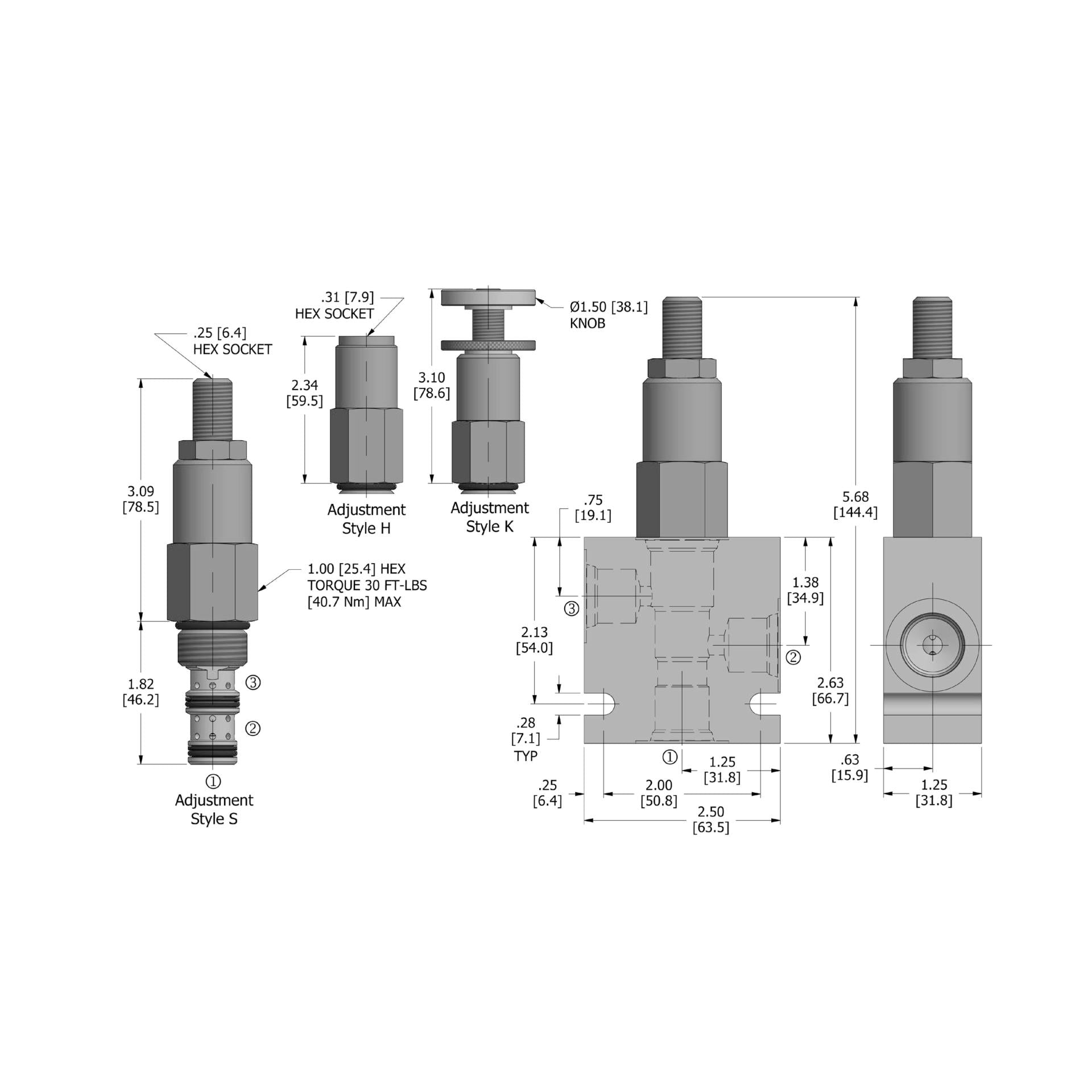 DPSK-100-N-H : Deltrol Sequence, Adjustable, Pilot Operated, Kick-Down, C-10-3, Hidden Adjustment, 3000psi, 5GPM, 300-3000psi Spring Range