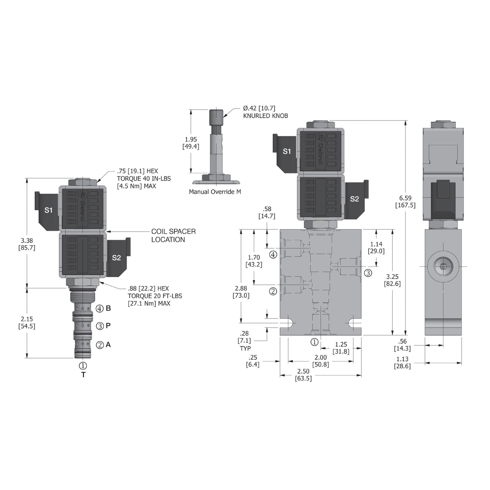 DSV-080-34M-N : Deltrol Solenoid Valve with NO COIL, 4-Way, 3-Position, Motor Center Spool, C-8-4 Cavity, 3000psi, 3GPM
