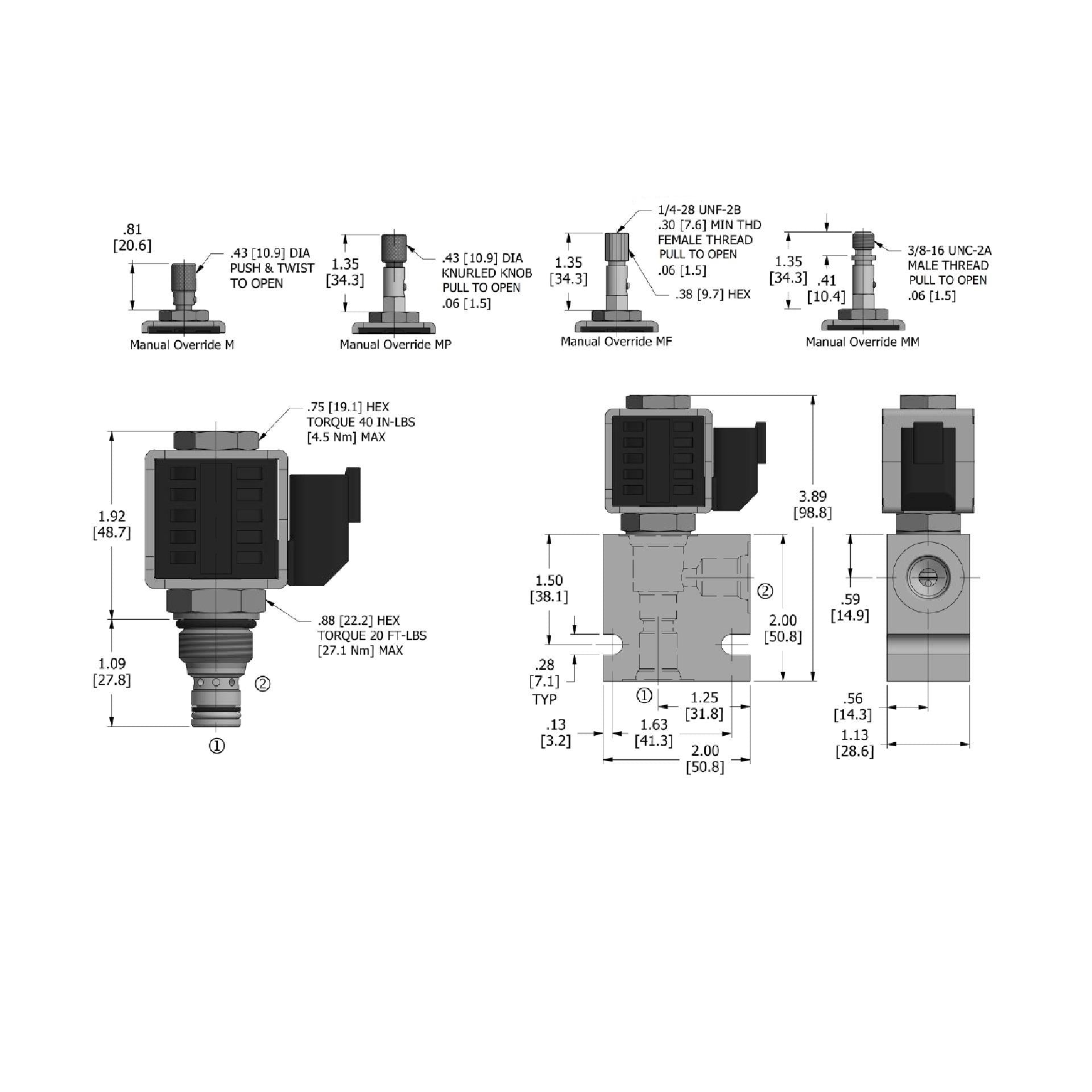 DSV2-080-2NCS-N : Deltrol Solenoid Valve with NO COIL, 2-Way, 2-Position, Normally Closed Spool, C-8-2 Cavity, 3000psi, 3GPM