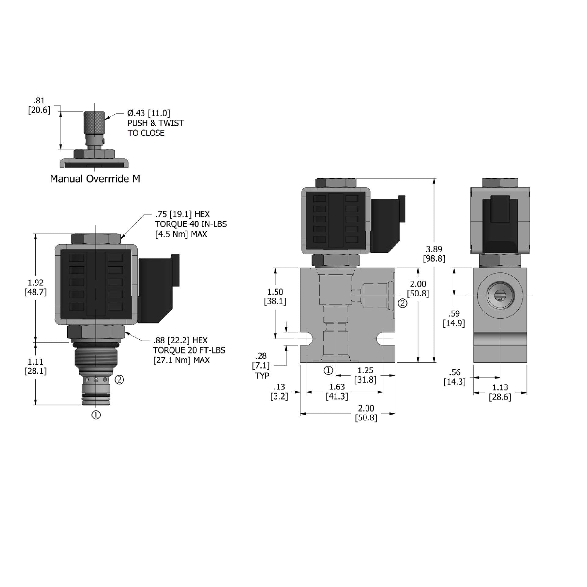 DSV2-080-2NOS-N : Deltrol Solenoid Valve, 2-Way, 2-Position, Normally Open Spool, C-8-2 Cavity, 3000psi, 3GPM