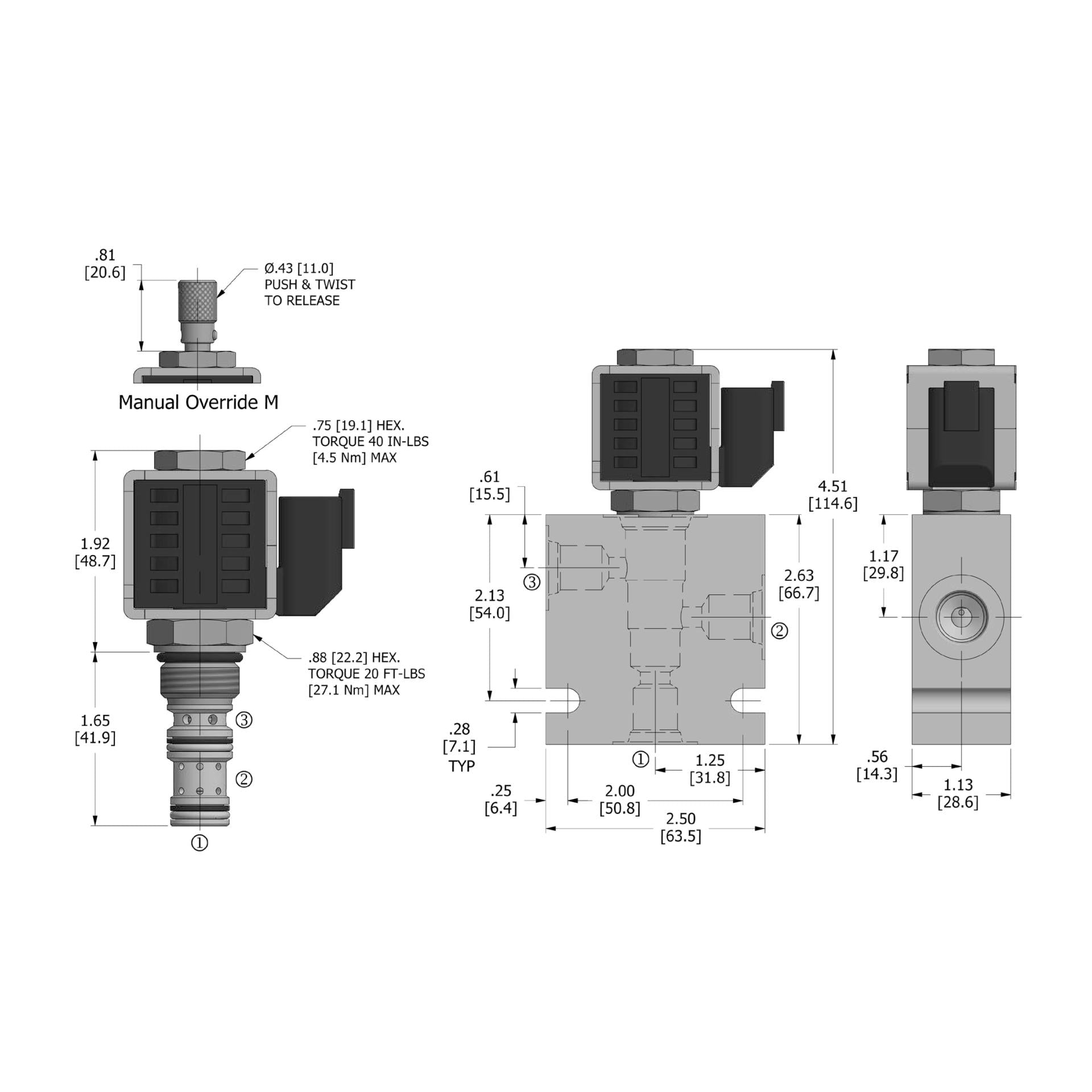 DSV2-080-3B-N : Deltrol Solenoid Valve with NO COIL, 3-Way, 2-Position, Spool, C-8-3 Cavity, Dual Spade, 3000psi, 5GPM