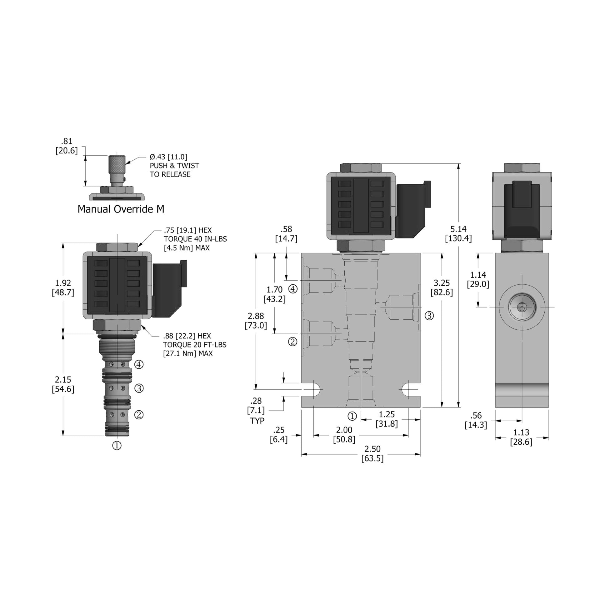 DSV2-080-4NC-N : Deltrol Solenoid Valve with NO COIL, 4-Way, 2-Position, Normally Closed Spool, C-8-4 Cavity, 3000psi, 3GPM