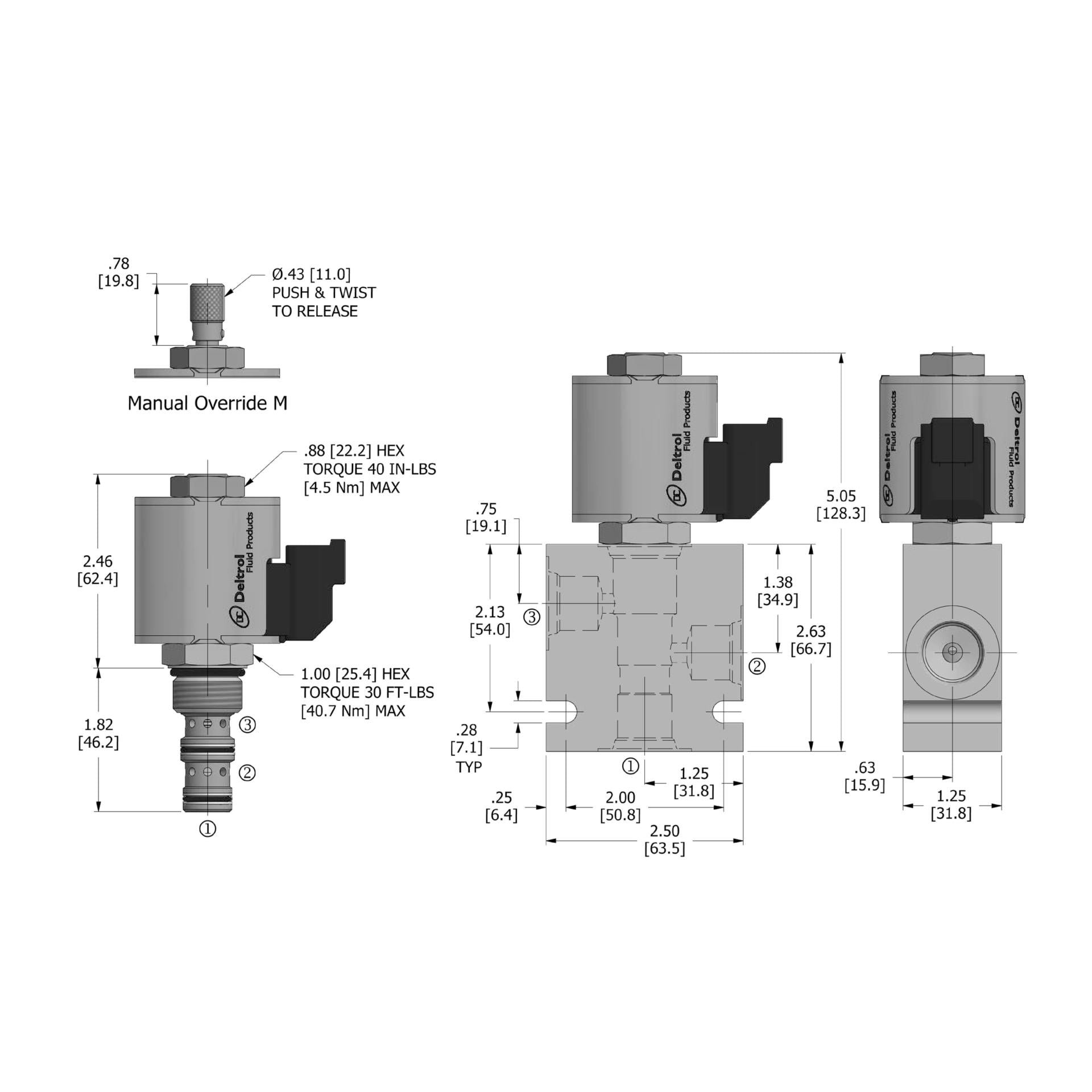 DSV2-100-3-N : Deltrol Solenoid Valve with NO COIL, 3-Way, 2-Position, Spool, C-10-3 Cavity, 3000psi, 6GPM