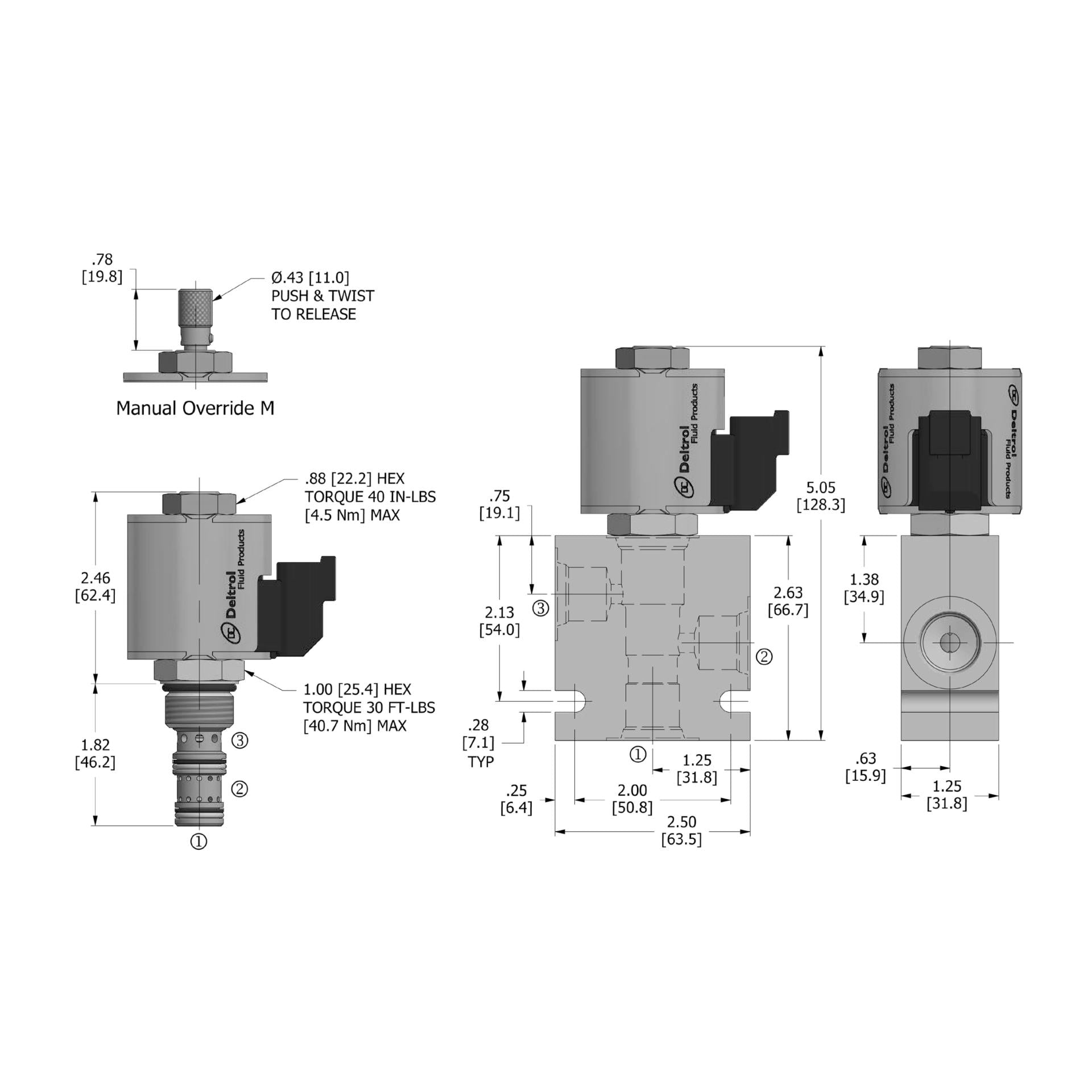 DSV2-100-3B-N : Deltrol Solenoid Valve with NO COIL, 3-Way, 2-Position, Spool, C-10-3 Cavity, 3000psi, 6GPM