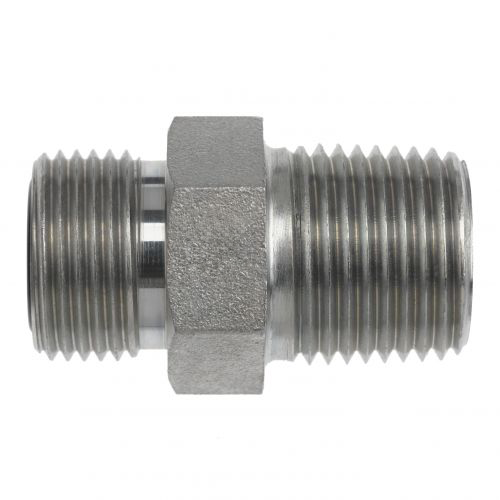FS2404-08-04: OneHydraulics Straight Stainless Rigid Adapter, 13/16-16 (-08) Male ORFS x 1/4-18 (-04) Male NPT, 6000psi