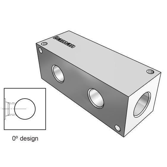 AH0000216S : Daman Header Manifold, Aluminum, 3000psi, Zero Degree, Two Station, #16 SAE (1) Ports