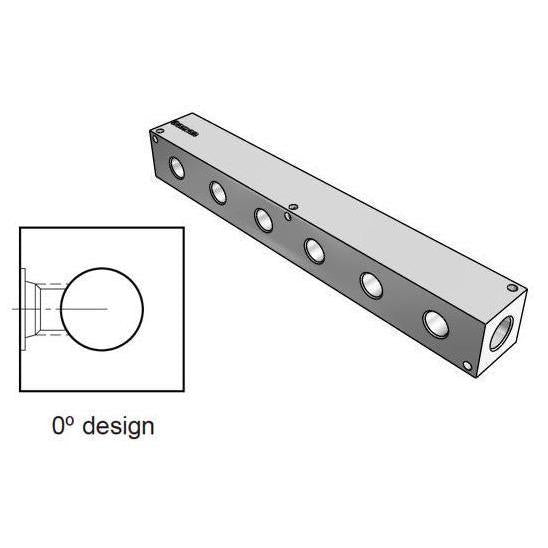 AH0000616P : Daman Header Manifold, Aluminum, 3000psi, Zero Degree, Six Station, 1 NPT Ports