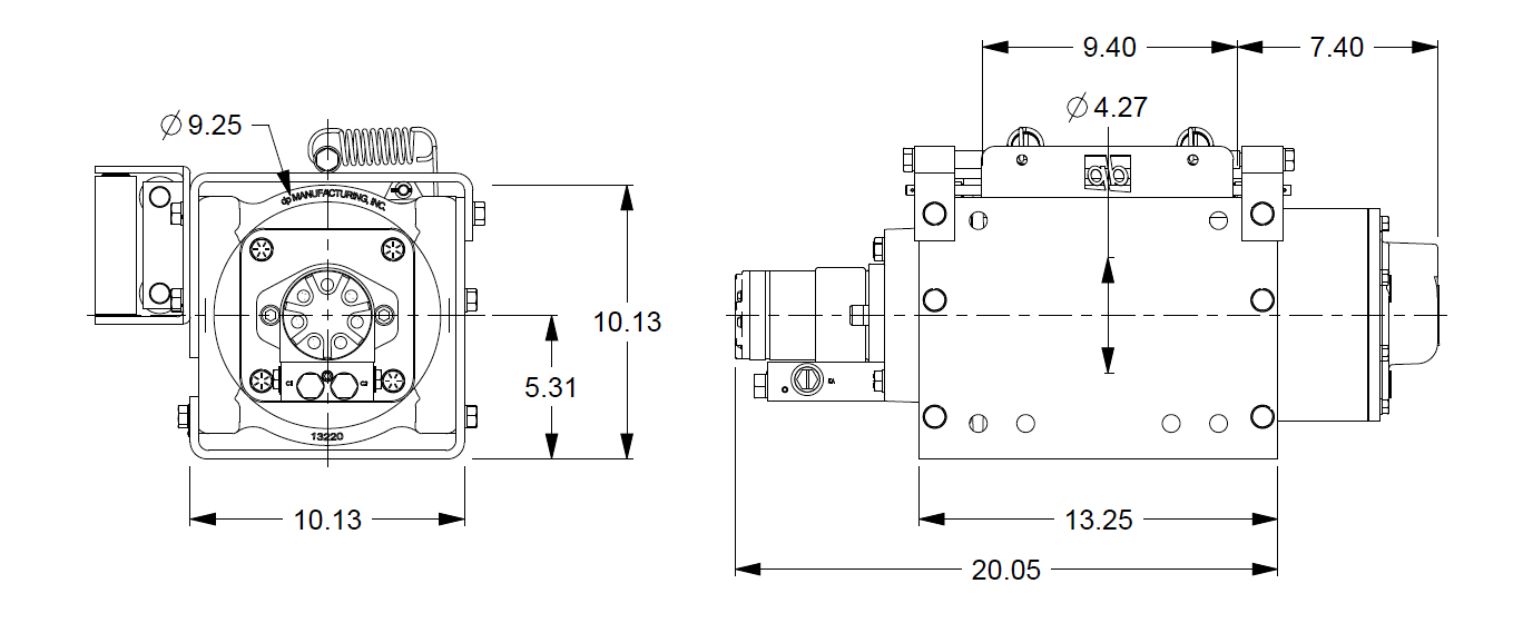 12JBAF4R1H : DP Winch, 12,000lb Bare Drum Pull, Base with Fairlead & Tensioner, Air/Hyd Kickout, CW, Less than 18GPM Motor, 4.26" Barrel x 9.53" Length x 9.25" Flange