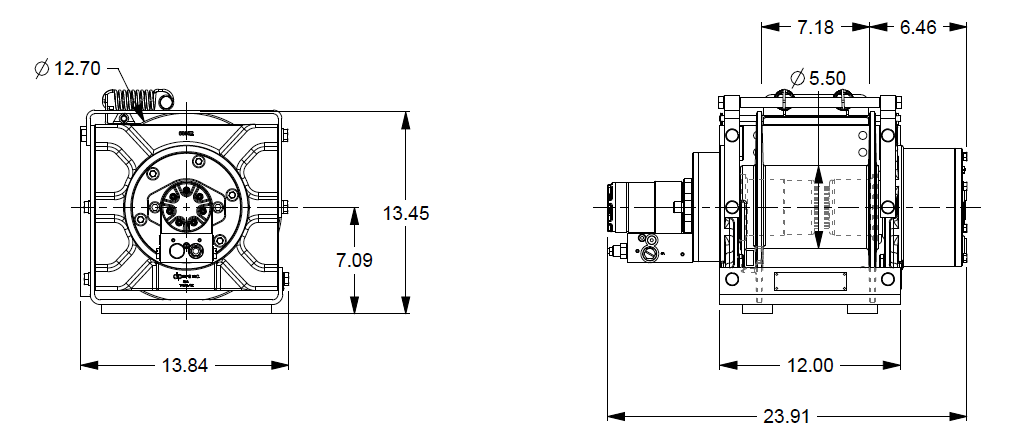 15AJAAT1L6A : DP Winch, 15,000lb Bare Drum Pull, Base with Tensioner, No Kickout, CCW, Less than 20GPM Motor, 5.5" Barrel x 7.19" Length x 12.75" Flange