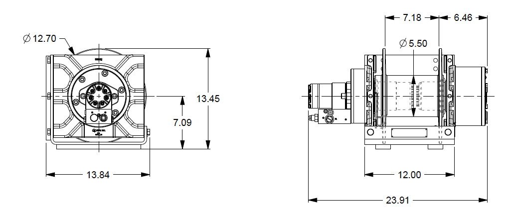 15AJAAX1L6A : DP Winch, 15,000lb Bare Drum Pull, Base only, No Kickout, CCW, Less than 20GPM Motor, 5.5" Barrel x 7.19" Length x 12.75" Flange